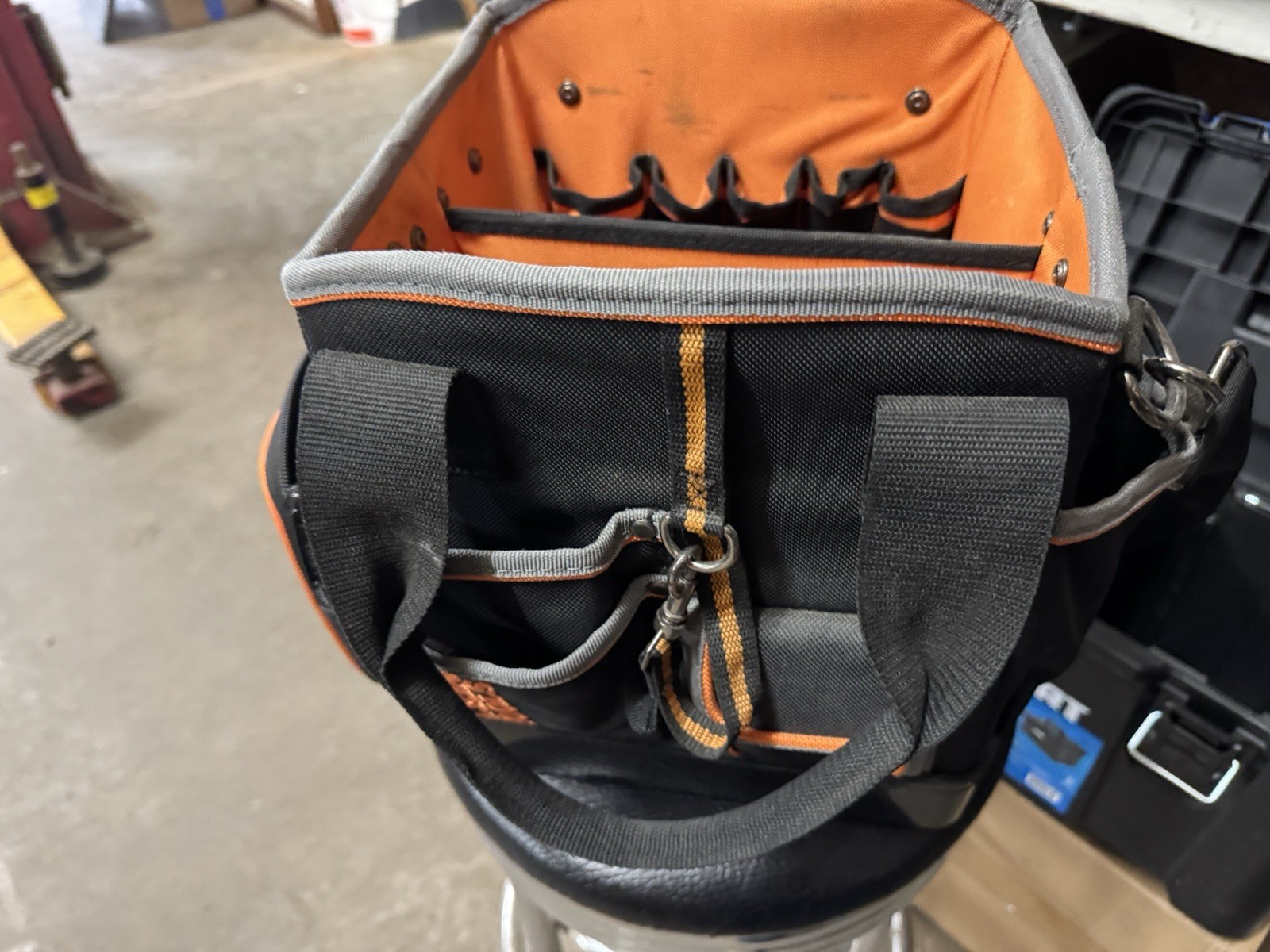 Klein Tools Nylon Tool Bag w/ Shoulder Strap, Organizer Pockets, Black/Orange
