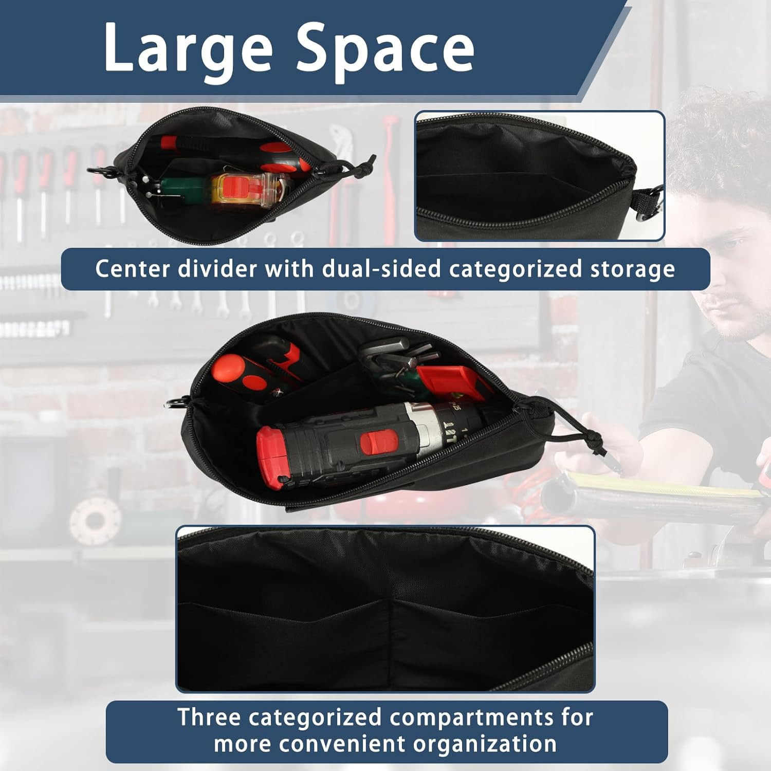 4-Pack Tool Pouch Zipper Bag,Multipurpose Storage pouch,Small Tool Bag,Tactical