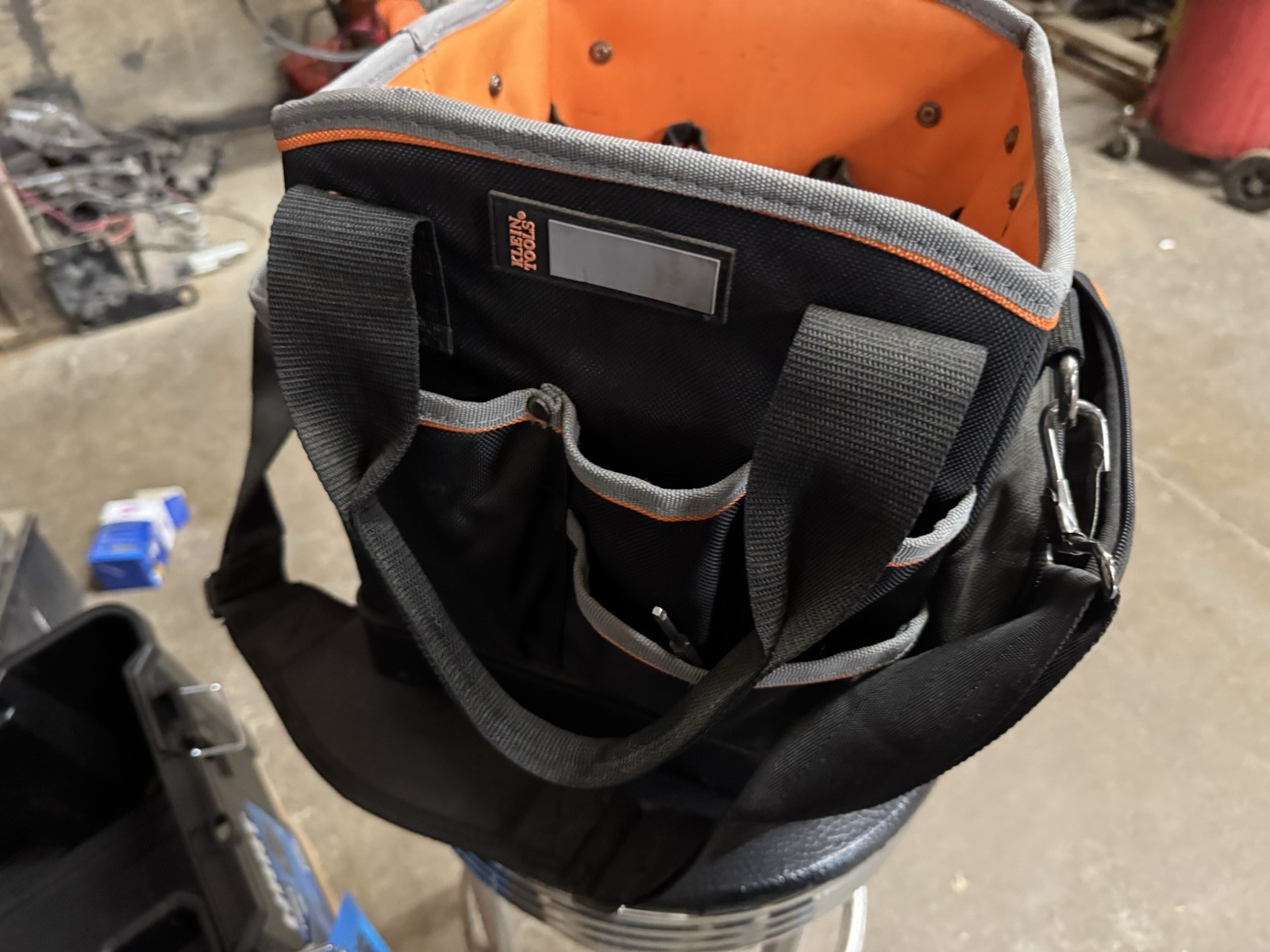 Klein Tools Nylon Tool Bag w/ Shoulder Strap, Organizer Pockets, Black/Orange