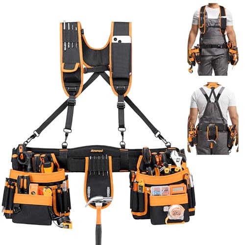 Electrician Tool Belt Suspenders, 33-Pocket Tool Belts for Men with Detachable