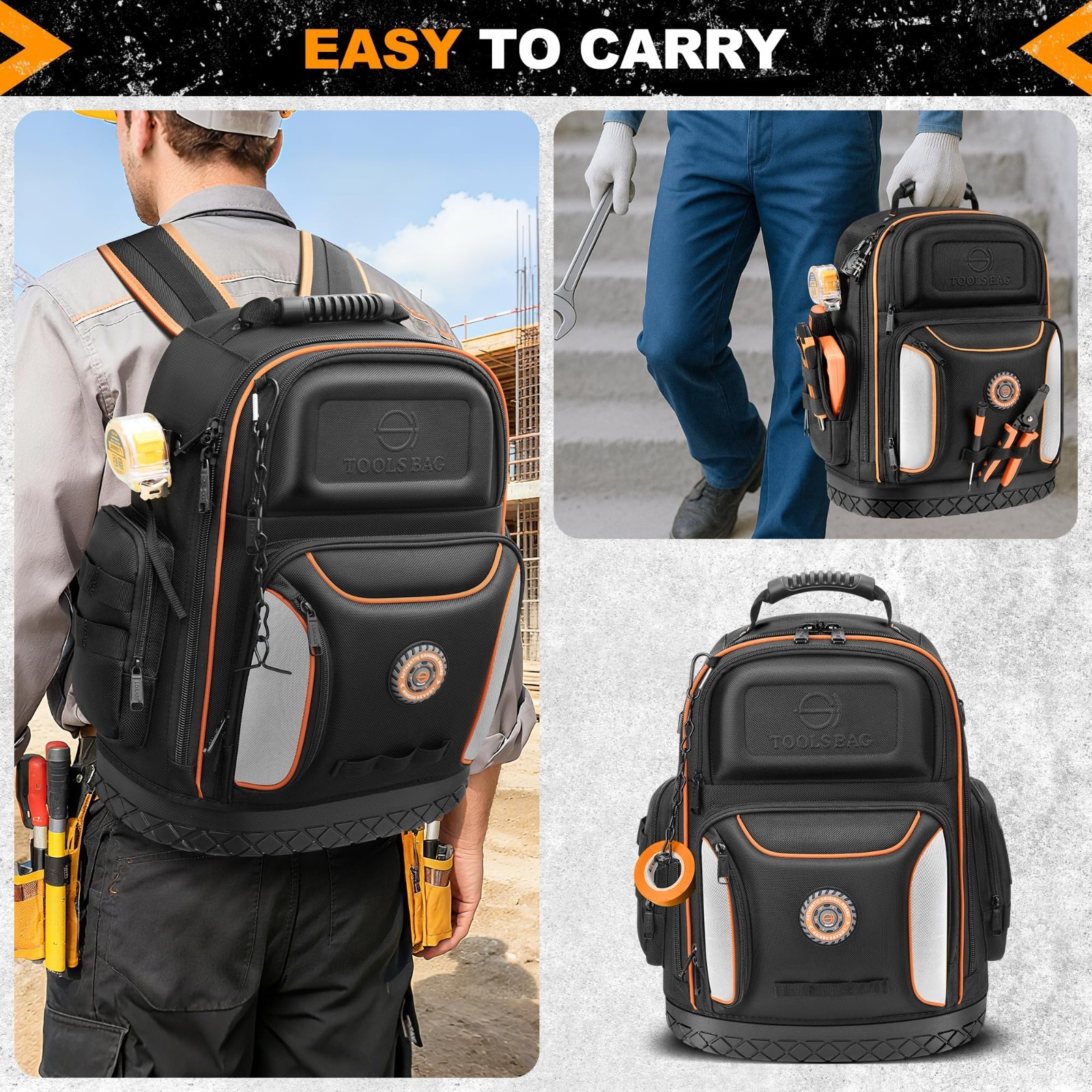 Heavy-Duty 18.1″ Tool Backpack, 75 Pockets, Molded Base, Lockable for Electricia
