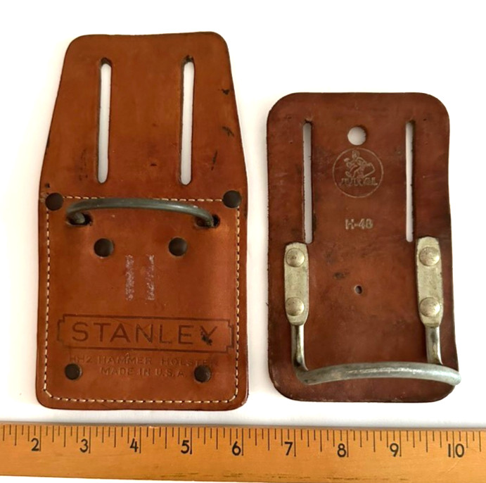 2 Vintage Tan Leather Hammer Holsters: Stanley HH2 & Jural H-48~~Ready for Use
