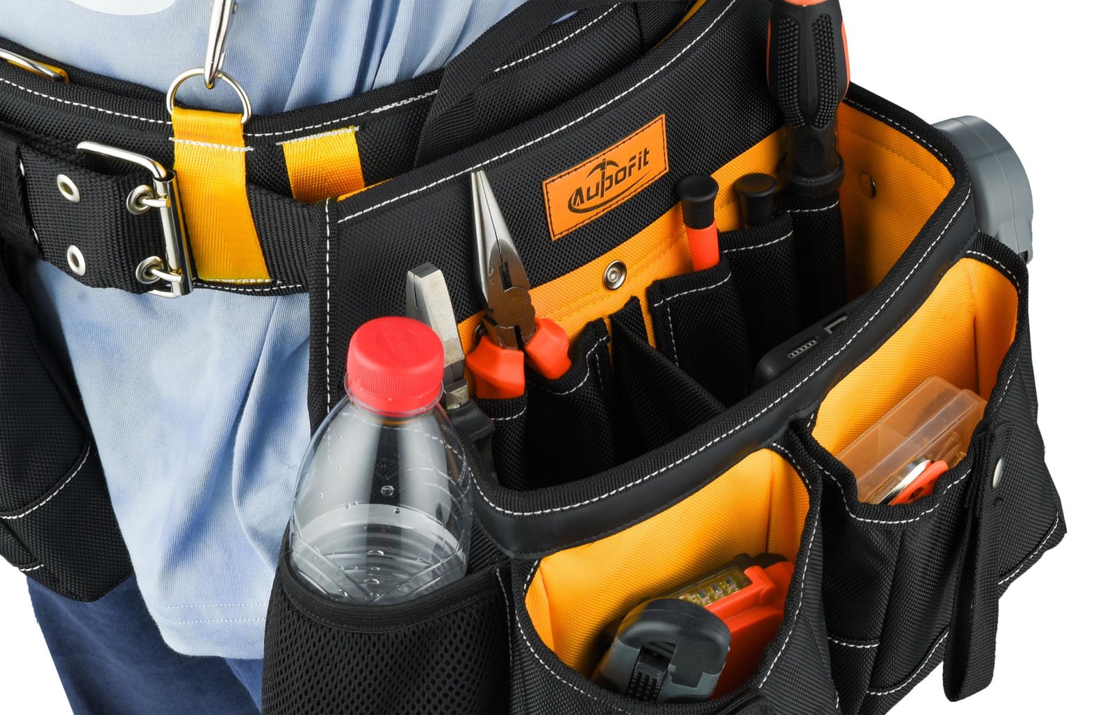 Comfortable Tough Thick 7-Piece Tool Belt with Suspenders 32 Pockets and Loops,1