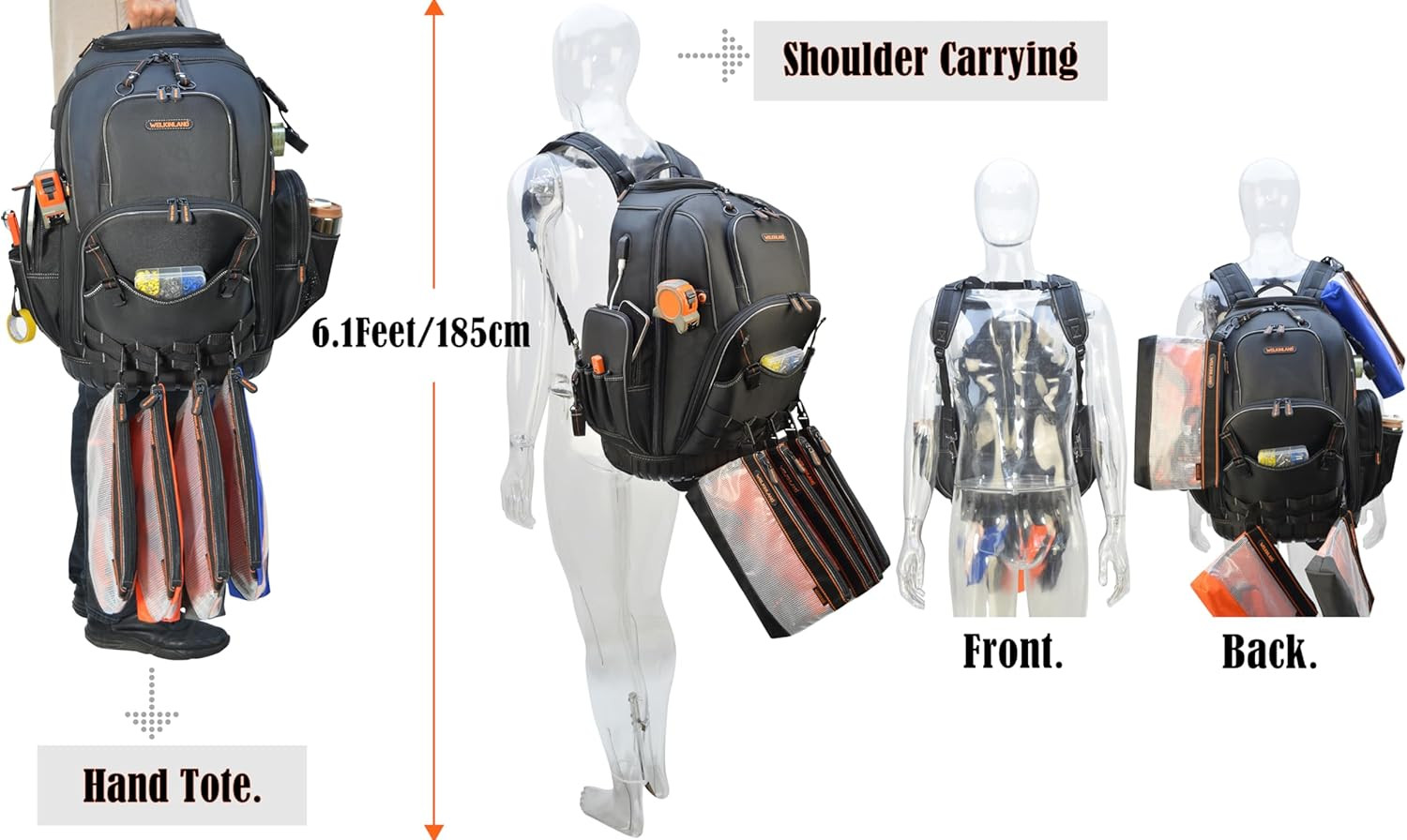 Rolling Tool Backpack with 4 Clear Pouches – Convenient & Spacious!
