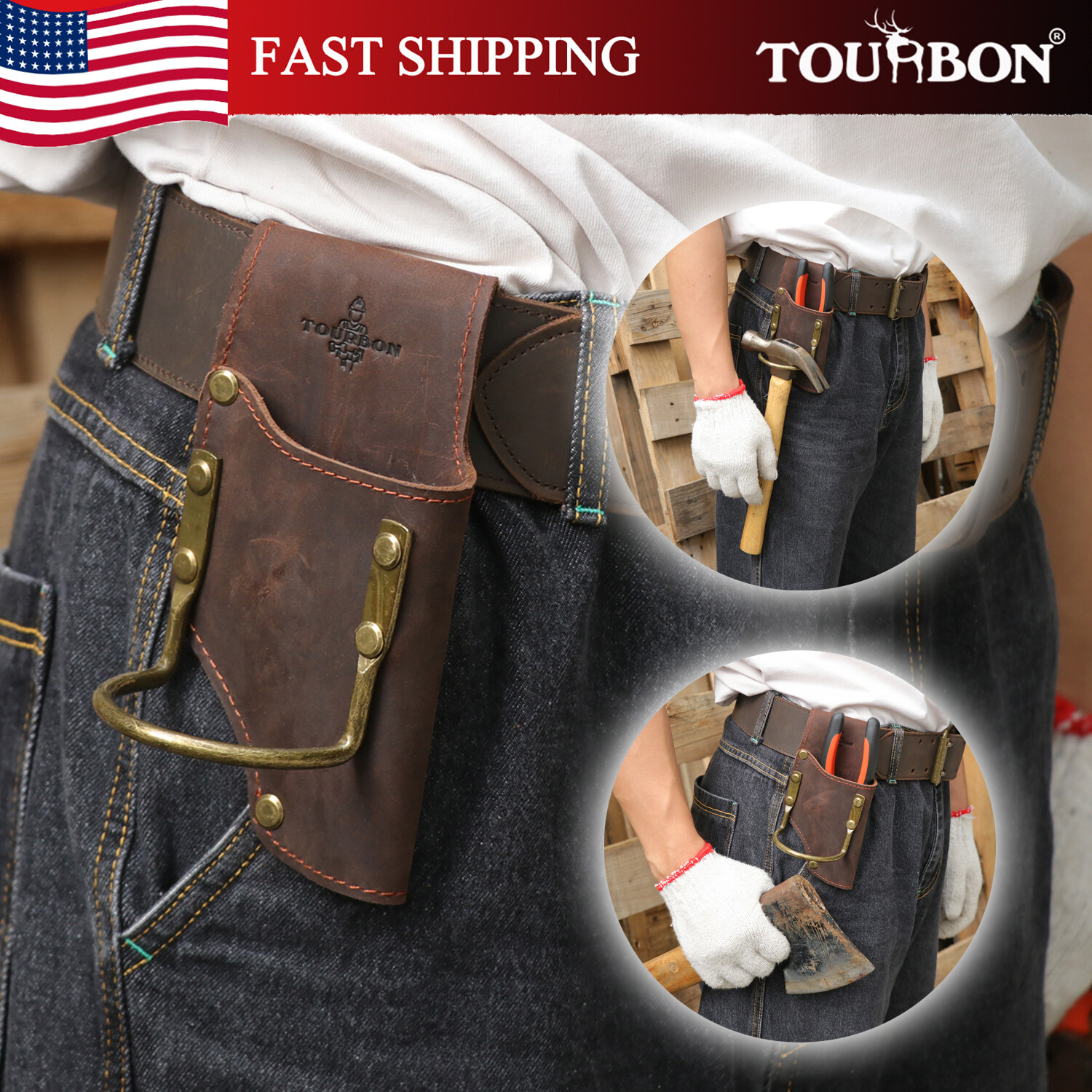 TOURBON Workshop Heavy Duty Tools Belt Holster Axe/Hammer/Wrench/Pliers Carrier