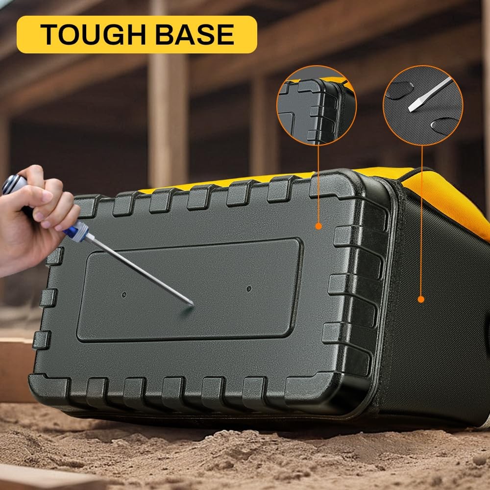 Tool Bag, Hard Bottom Professional Tool Tote, Multi-Pocket Storage with Shoul…