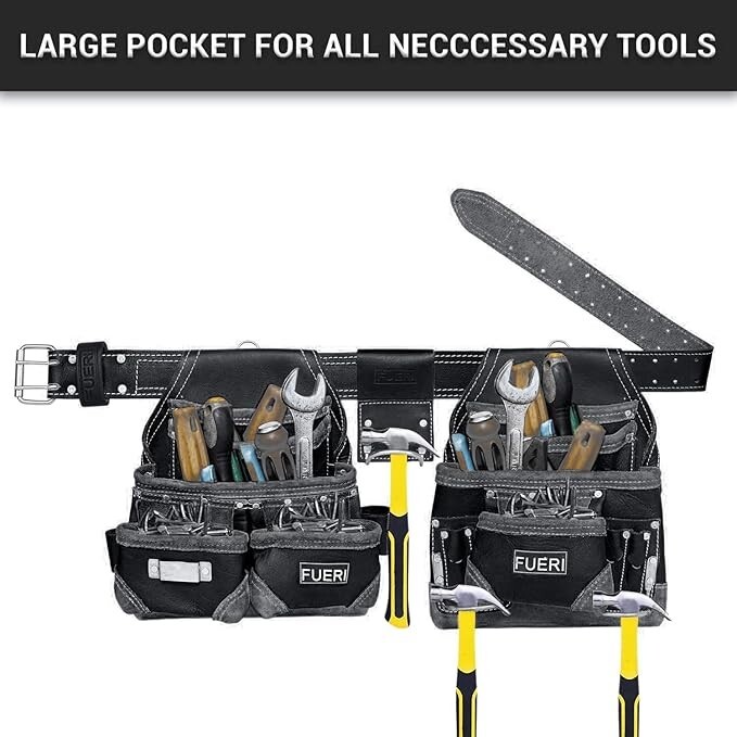 FUERI Leather Tool Belt Bag Men Pouch Heavy Duty Tools Pouches for Carpenters