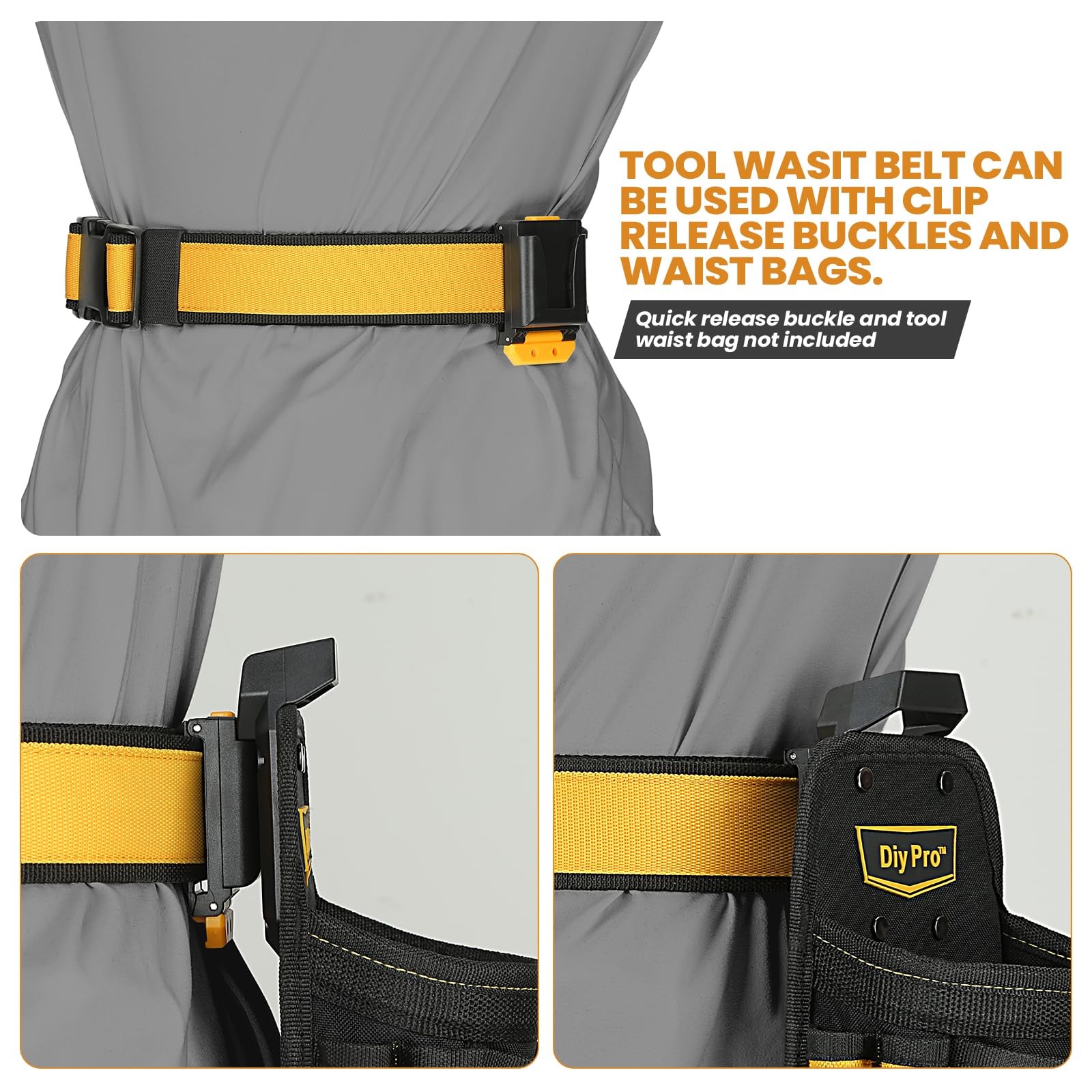 Tool Belt with Plastic Buckle 2-Inch Adjustable Heavy Duty Black and Yellow