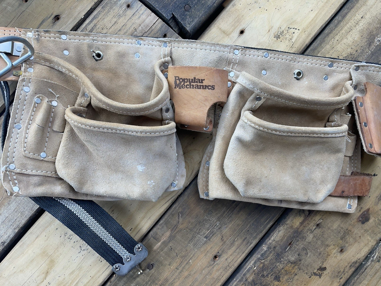 Popular Mechanics Leather Tool Belt Tan Light Brown Adjustable Pockets Loops
