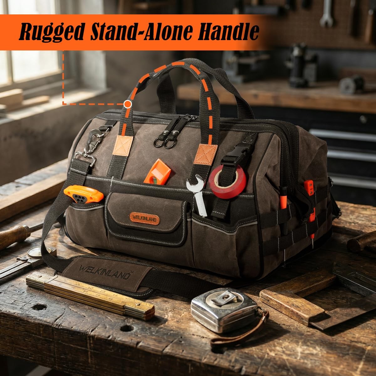 Welkinland 18 Inch Waxed Canvas Tool Bag Heavy-Duty Electrical Tool Bag