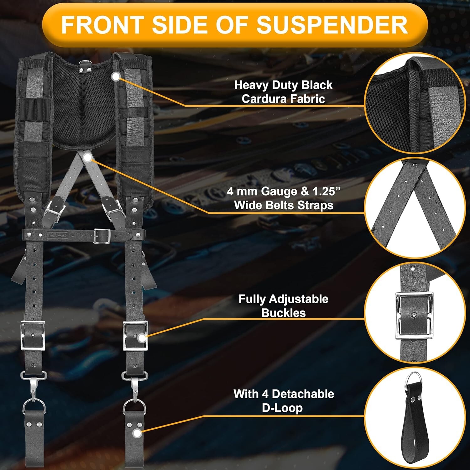 Leather Tool Belt With Suspenders Adjustable Padded Carpenter Tool Pouch Bag