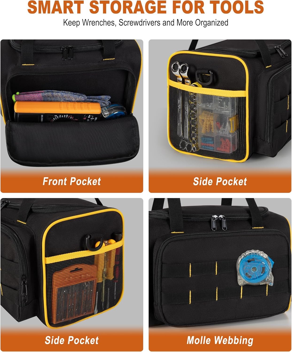 12-Inch Tool Bag with Multiple Pockets Heavy Duty Tool Tote for Men Black