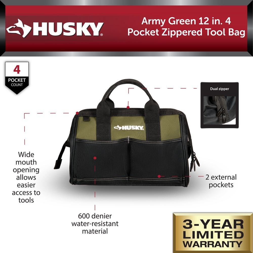 Husky Army Green 12 in. Tool Bag