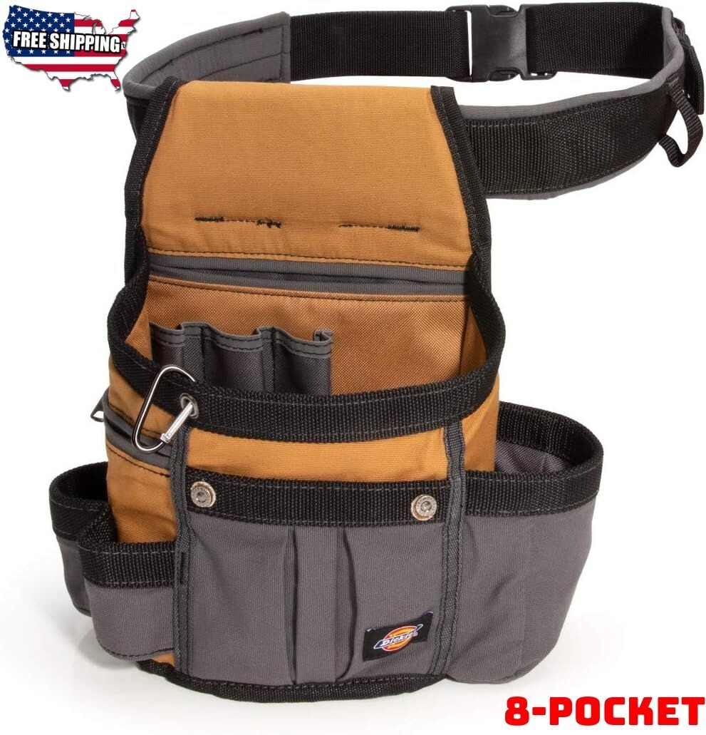 8-Pocket Padded Tool Belt, Adjustable 3″ Utility Pouch, Durable Canvas, Tan/Grey