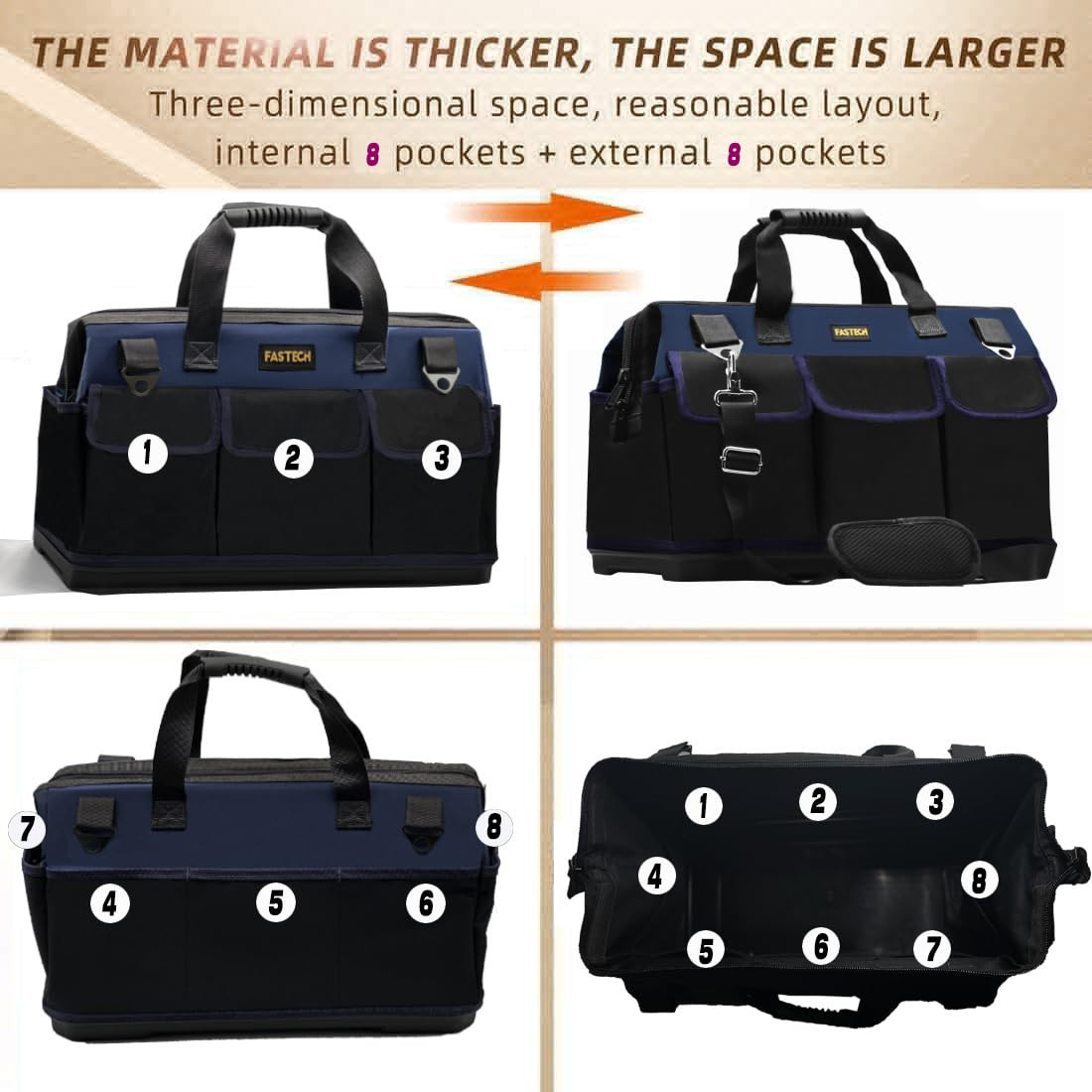 22in Heavy Duty Bottom Tool Bag With Wide Mouth For Tool Storage, Carrier and…
