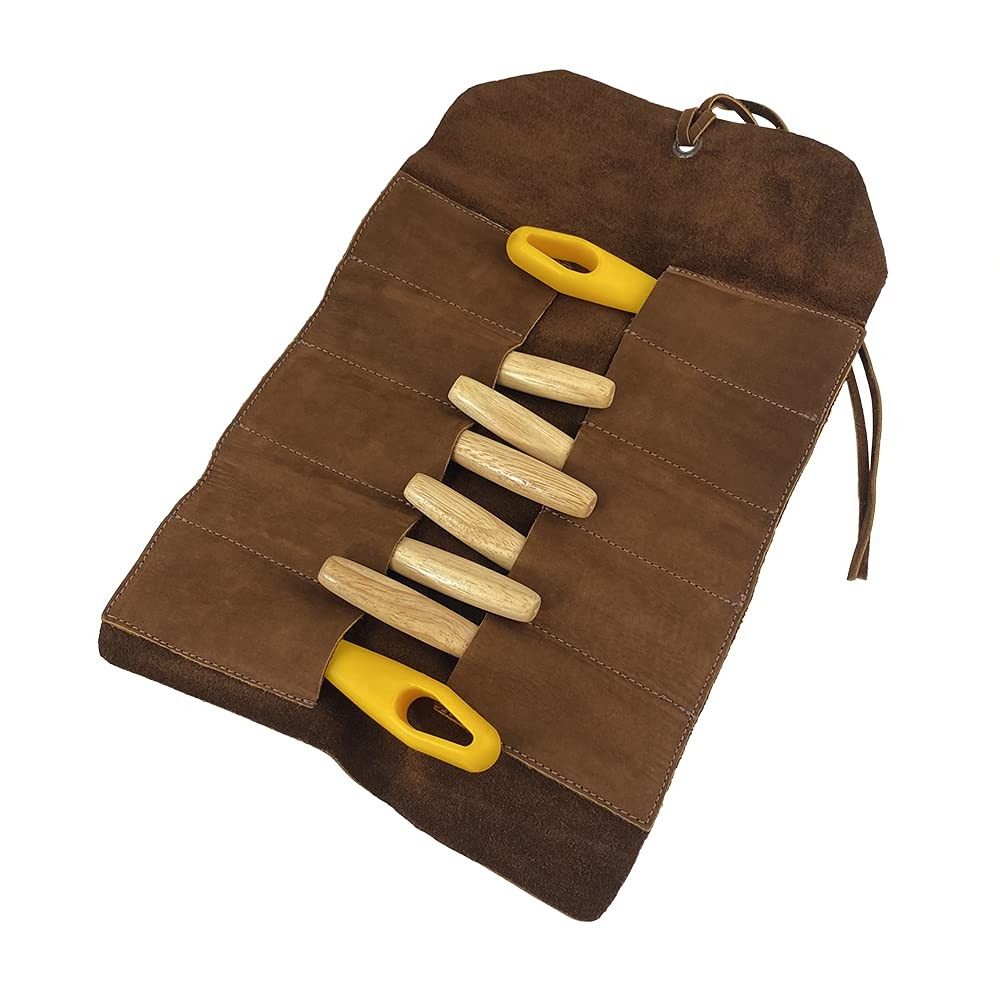 Roll-Up Bag 10 Slots Full Grain Leather Organizer Portable Handmade Tool Brown