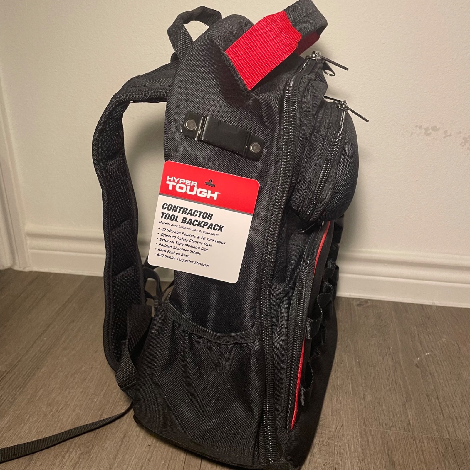 Hyper Tough Black Tool Backpack with Pockets and Loops Portable Tool Storage