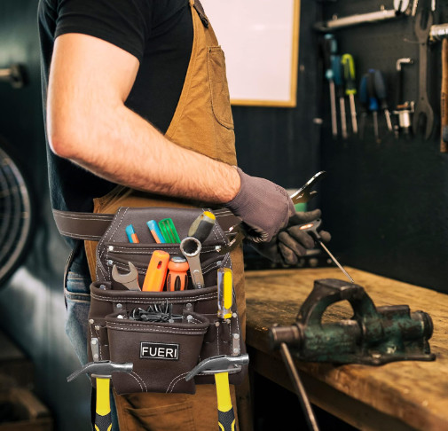 Leather Tool Pouch for carpenters 10 pockets Tool Belt Bag Electrician Framers
