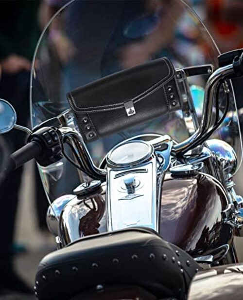 Motorcycle Windshield Bag 10″ Windscreen Studded Pouch Compatible with Road