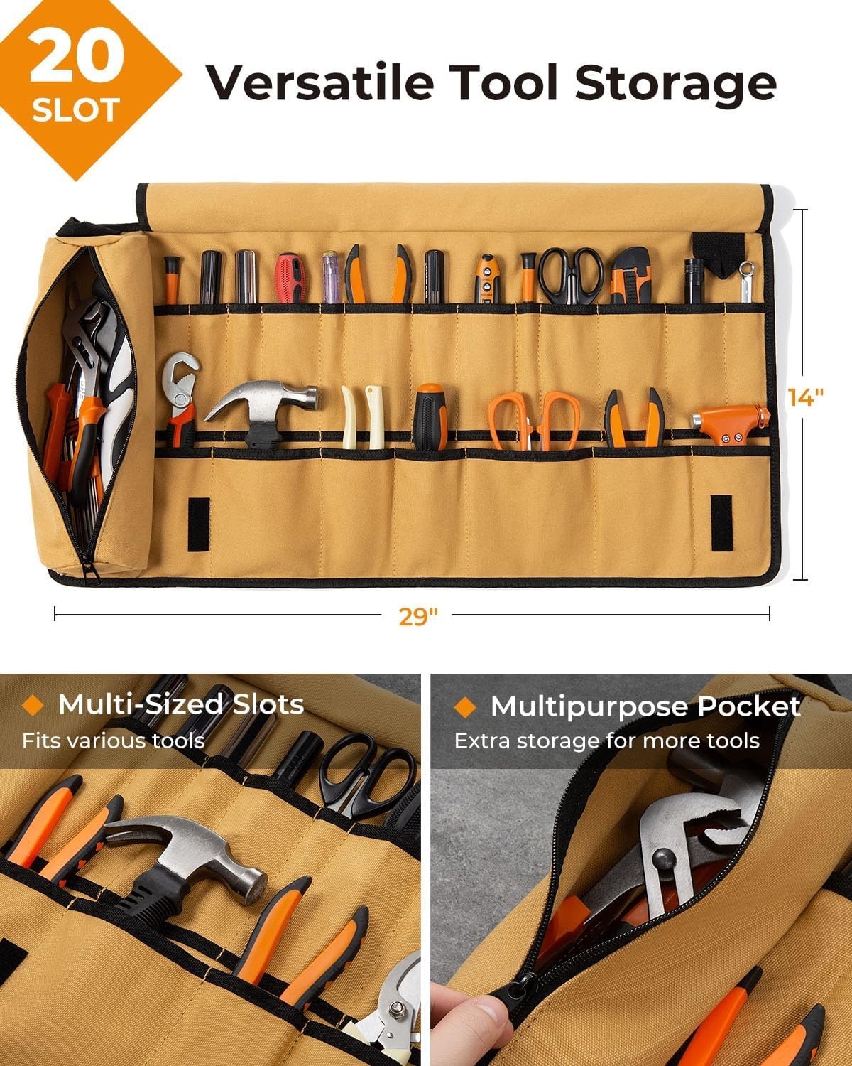 Tool Roll, Heavy Duty Tool Roll Bag Organizer, Roll Up Tool Pouch with 20 + 1…