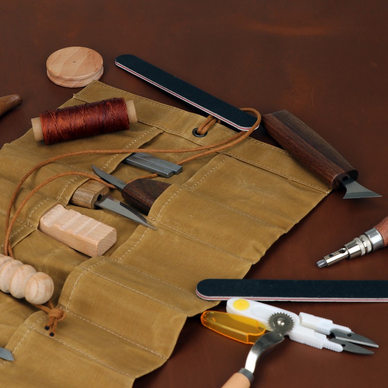 Tourbon Tools Pouch Roll Up Organizer Compact Carving Knife Holder Brown Durable