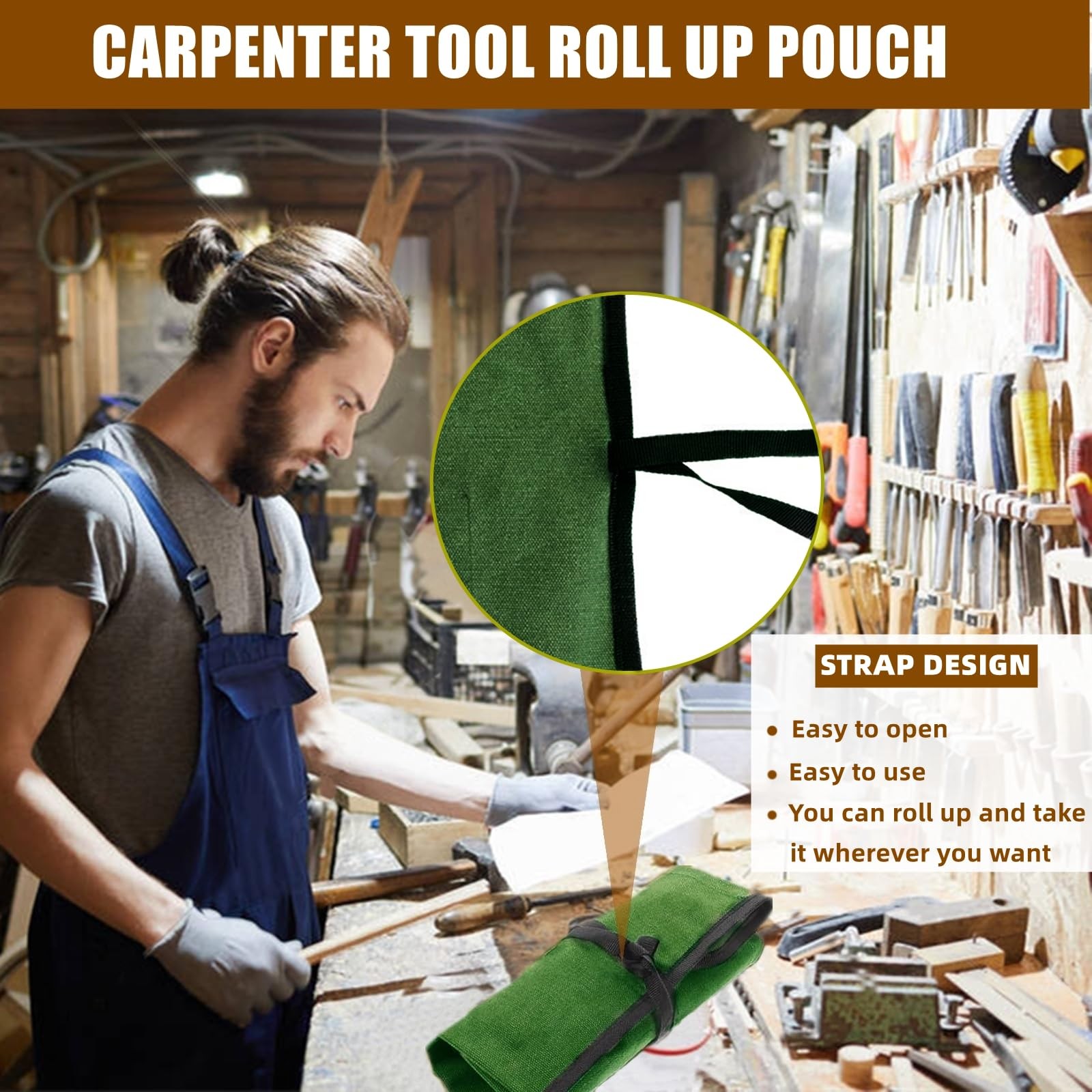 BLIRITEL Small Canvas Tool Roll Up Bag Chisel Organizer With 4 Pockets for M…