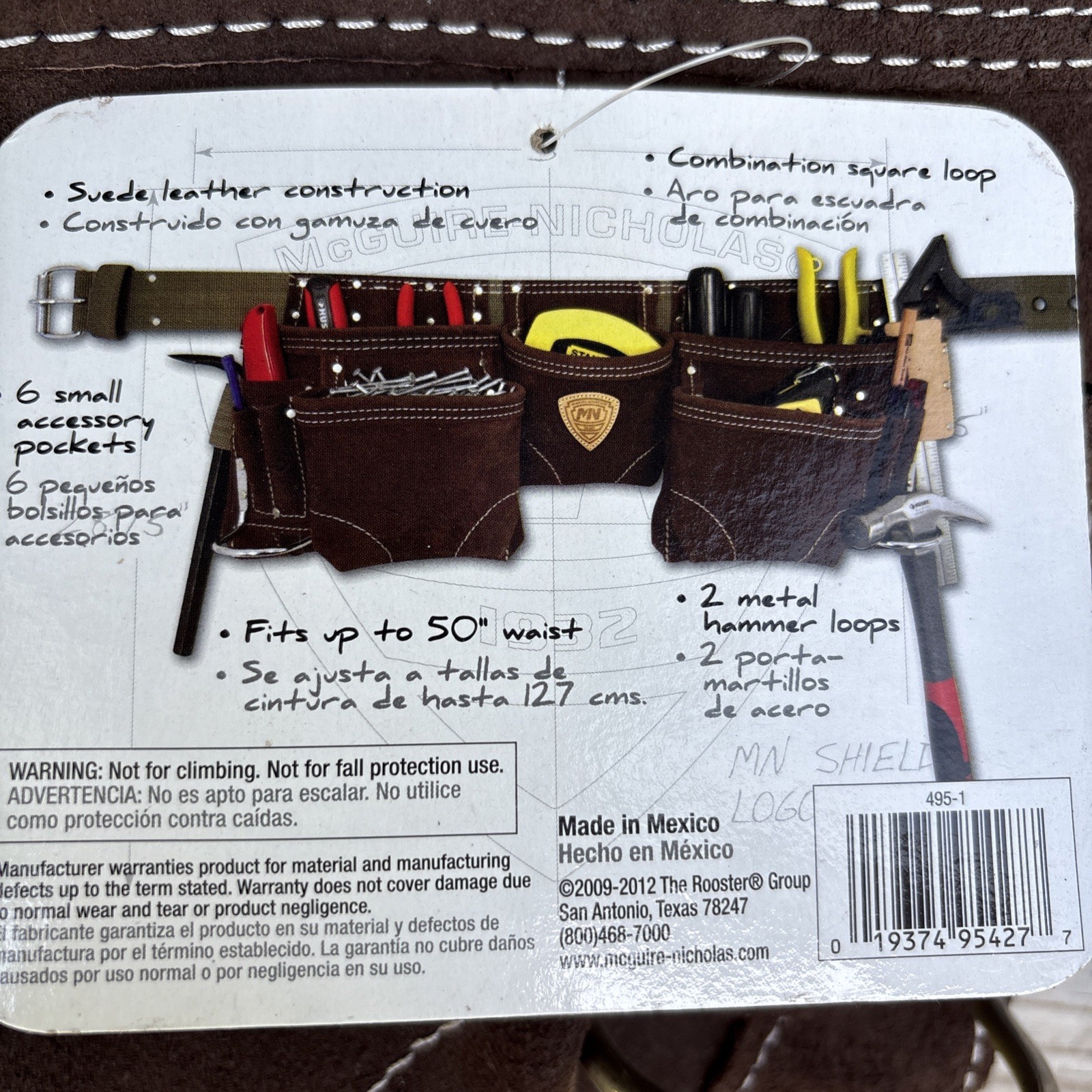 McGuire-Nicholas Pocket Leather Waist Tool Belt Contractor’s Apron Suede Dark