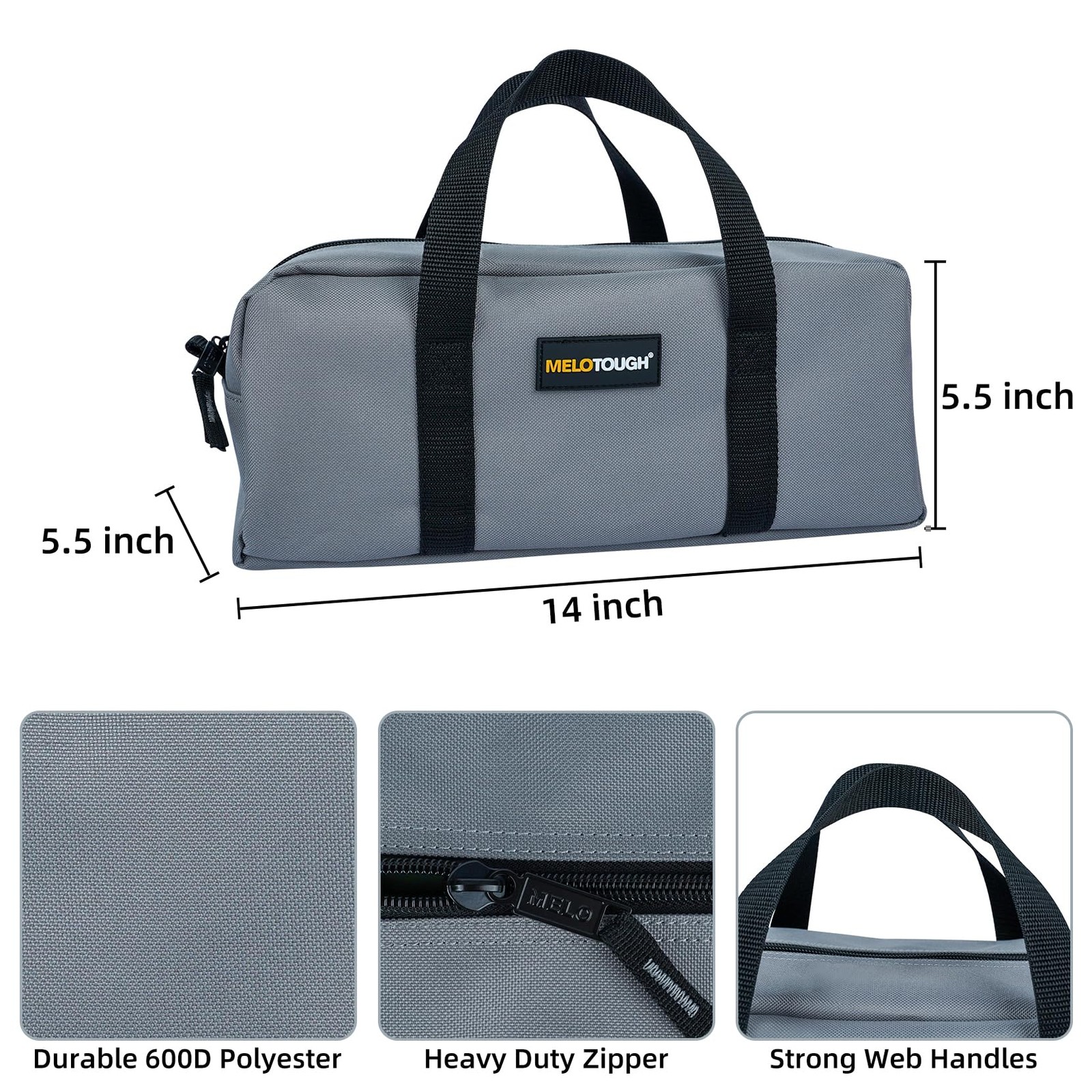 2 PCS 14 Inch Utility Tool Tote Bag Organizer Medium Electrician Black/Grey