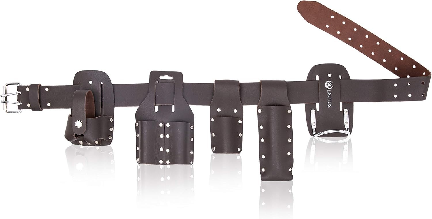 Craftsman-Quality Leather Scaffold Belt | 5 Tool Holders | Waist Sizes 32-46