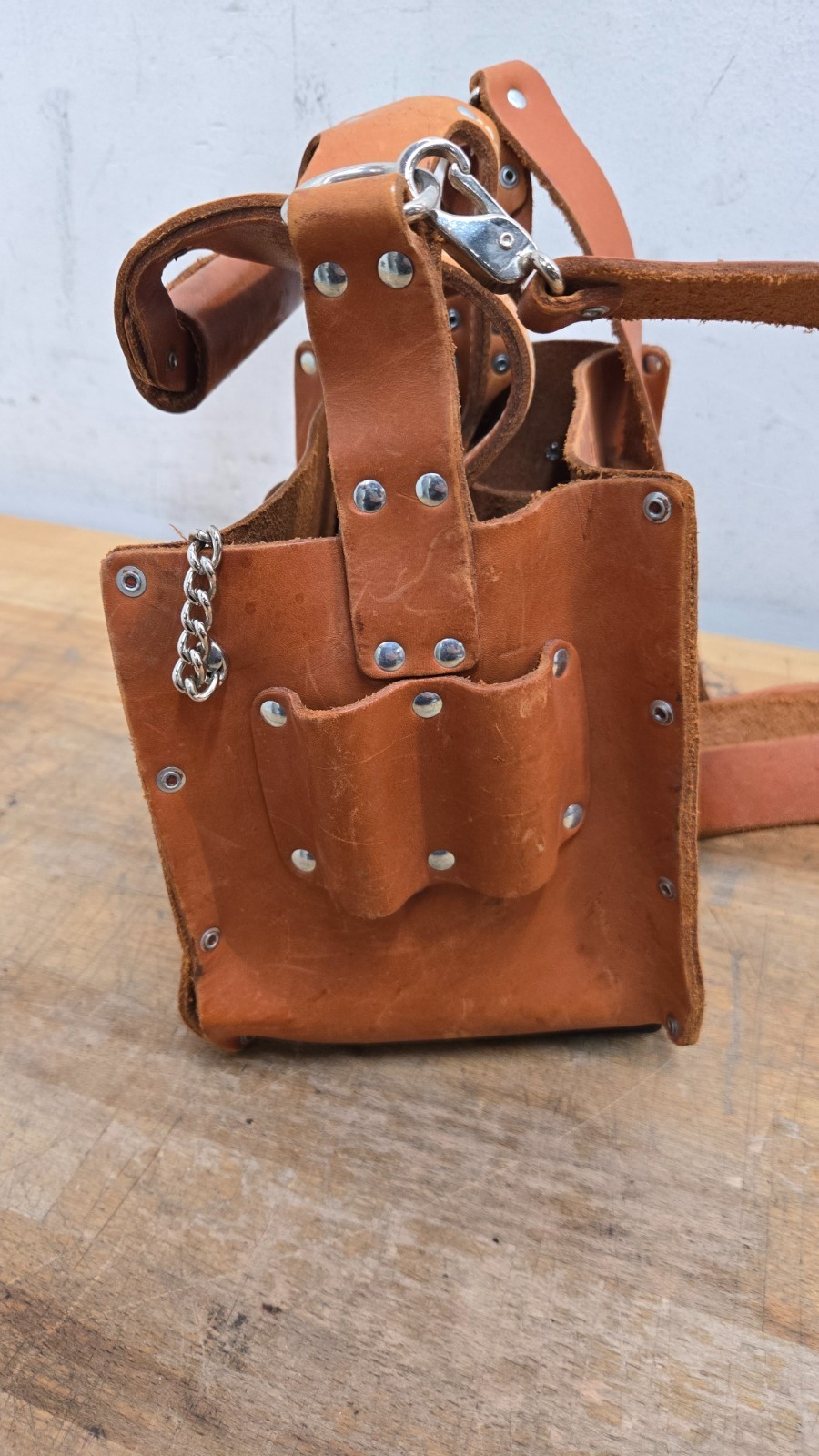 Ideal Tuff Tote 35-969, Brown Leather Tool Bag/Tote, 12-Pocket w/ Strap
