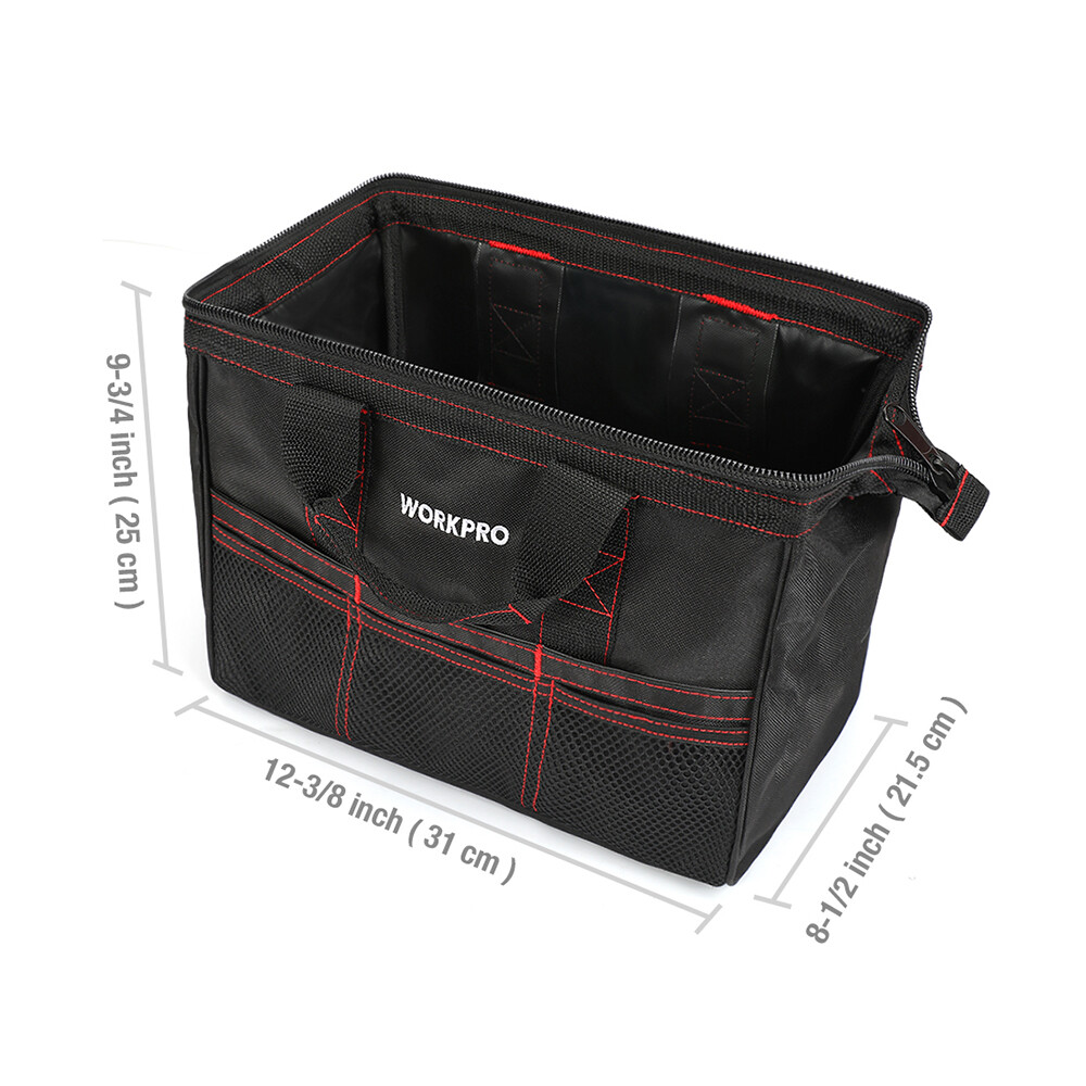 WORKPRO 2PC Tool Bag Case 13″ 18″ Heavy Duty Tote Storage Wide Mouth With Zipper