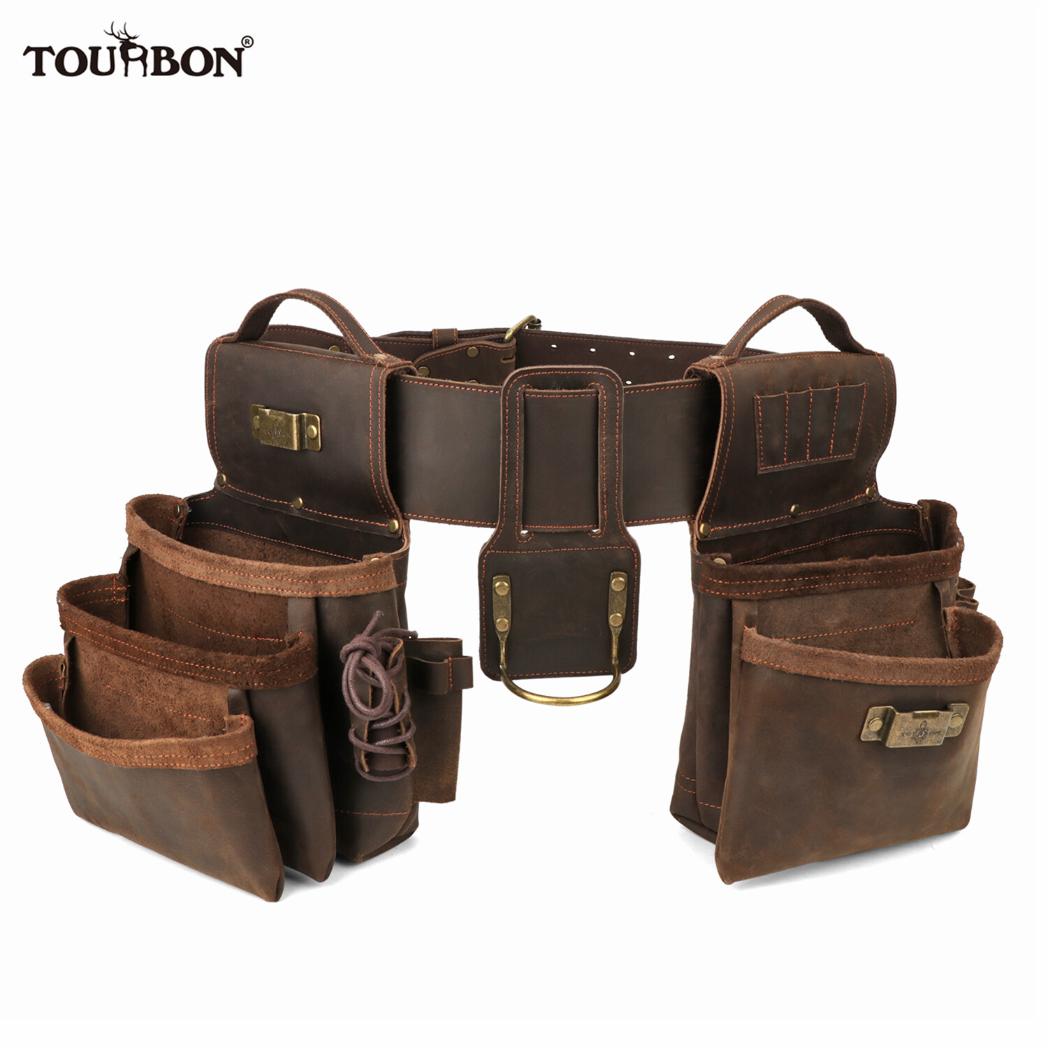 TOURBON Heavy Duty Tool Belt Pouch for Electricians Carpenter Contractor Leather