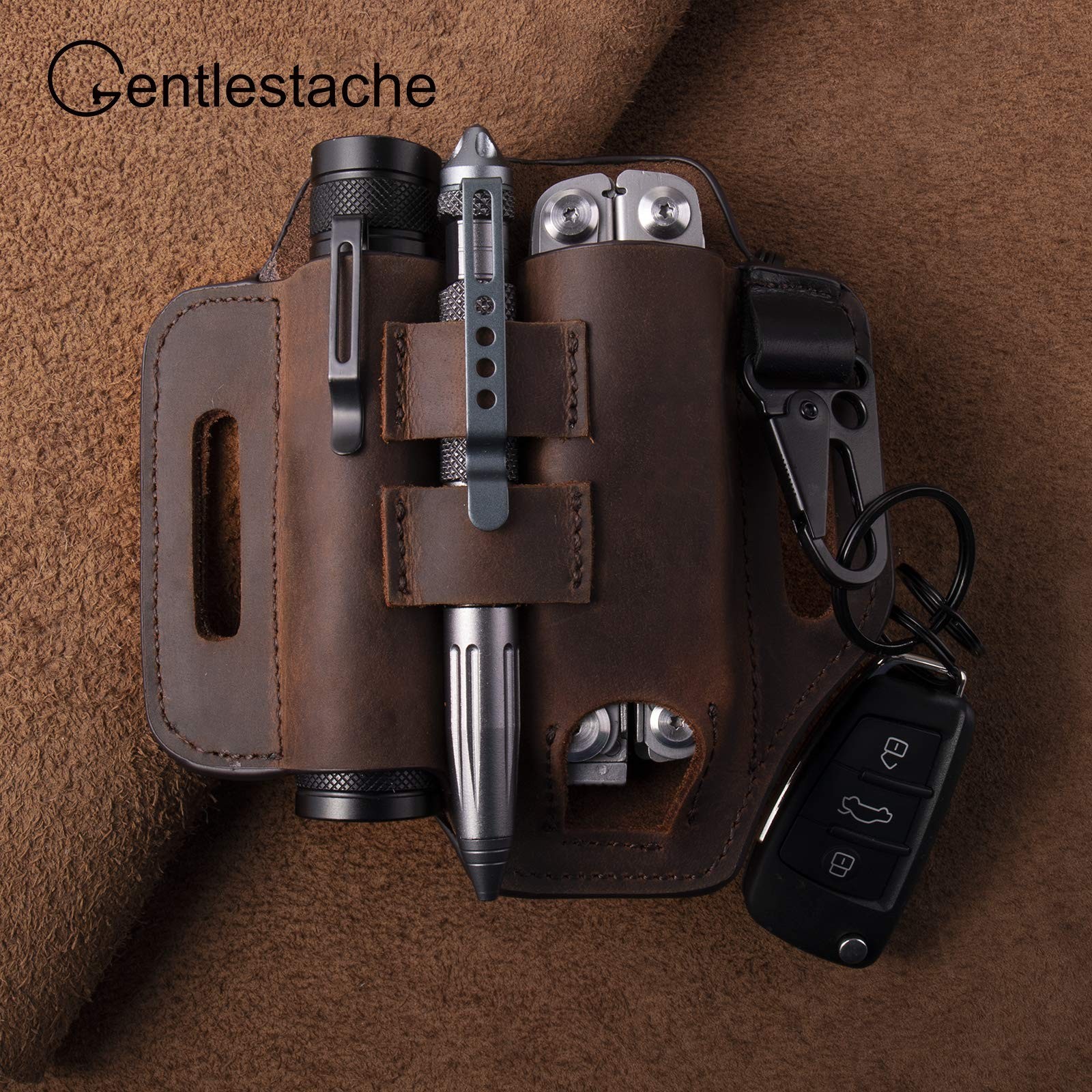 Gentlestache Multitool Belt Sheath, EDC Leather Medium, A-Dark Brown