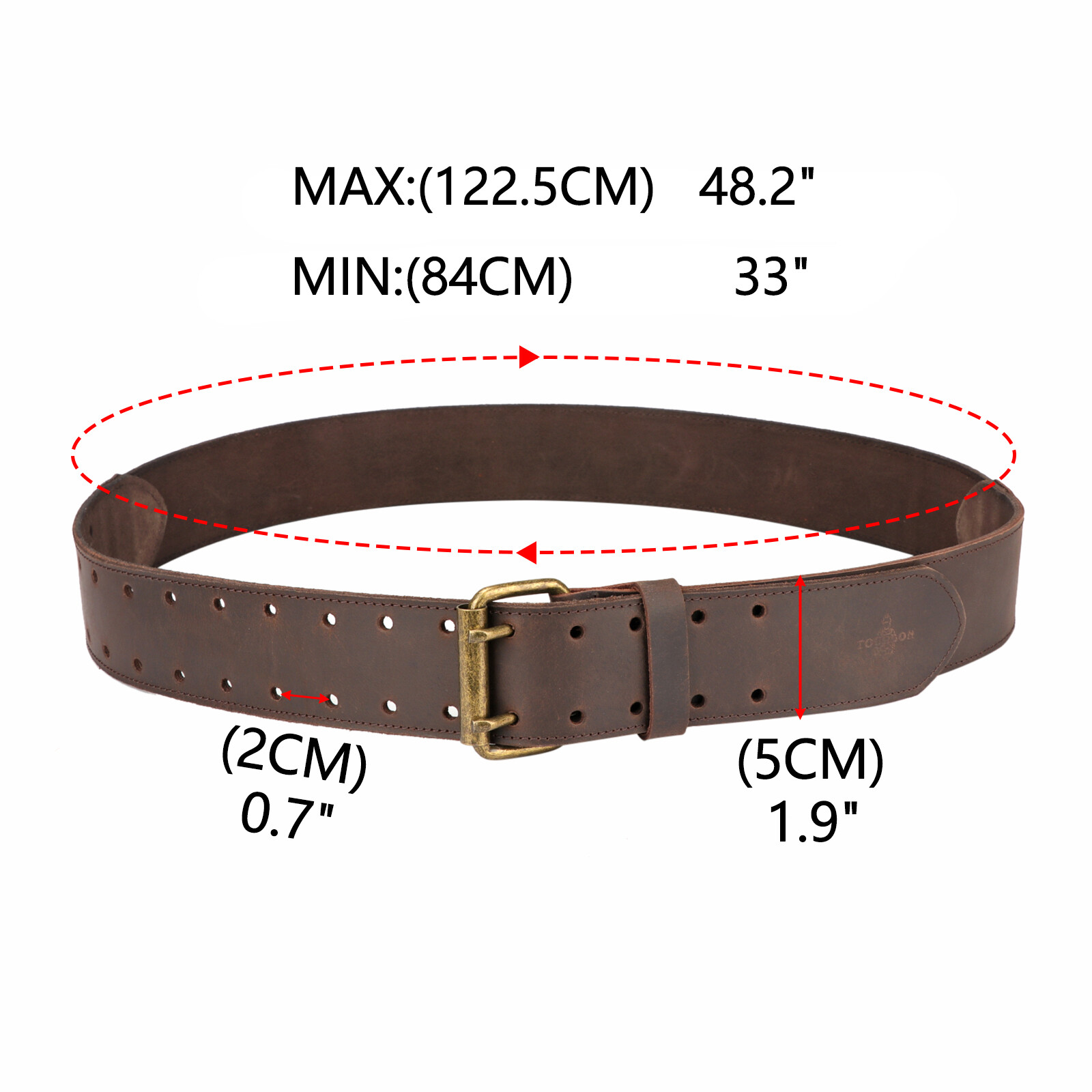 TOURBON 2″ Width Leather Work Belt in Heavy Top 30-45″Removable Buckle Tool Belt