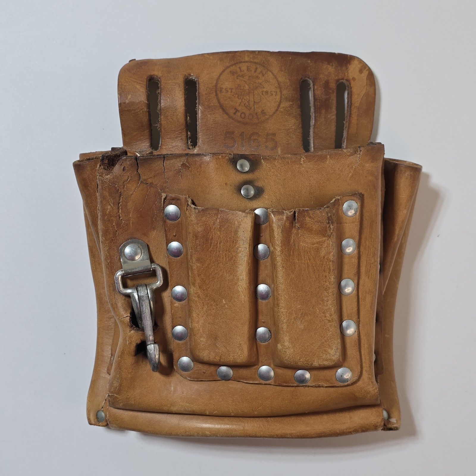 Klein Tools 5165 10 Pocket Tan Leather Tool Pouch Made In USA Electrician Pouch