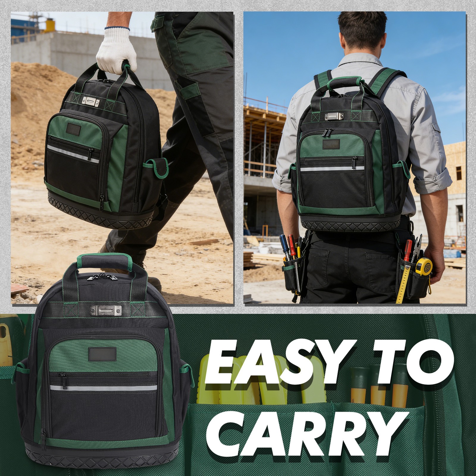 18 Inch Tool Backpack Heavy Duty Oxford Electrician Carpenter Tool Bag 9 Pockets