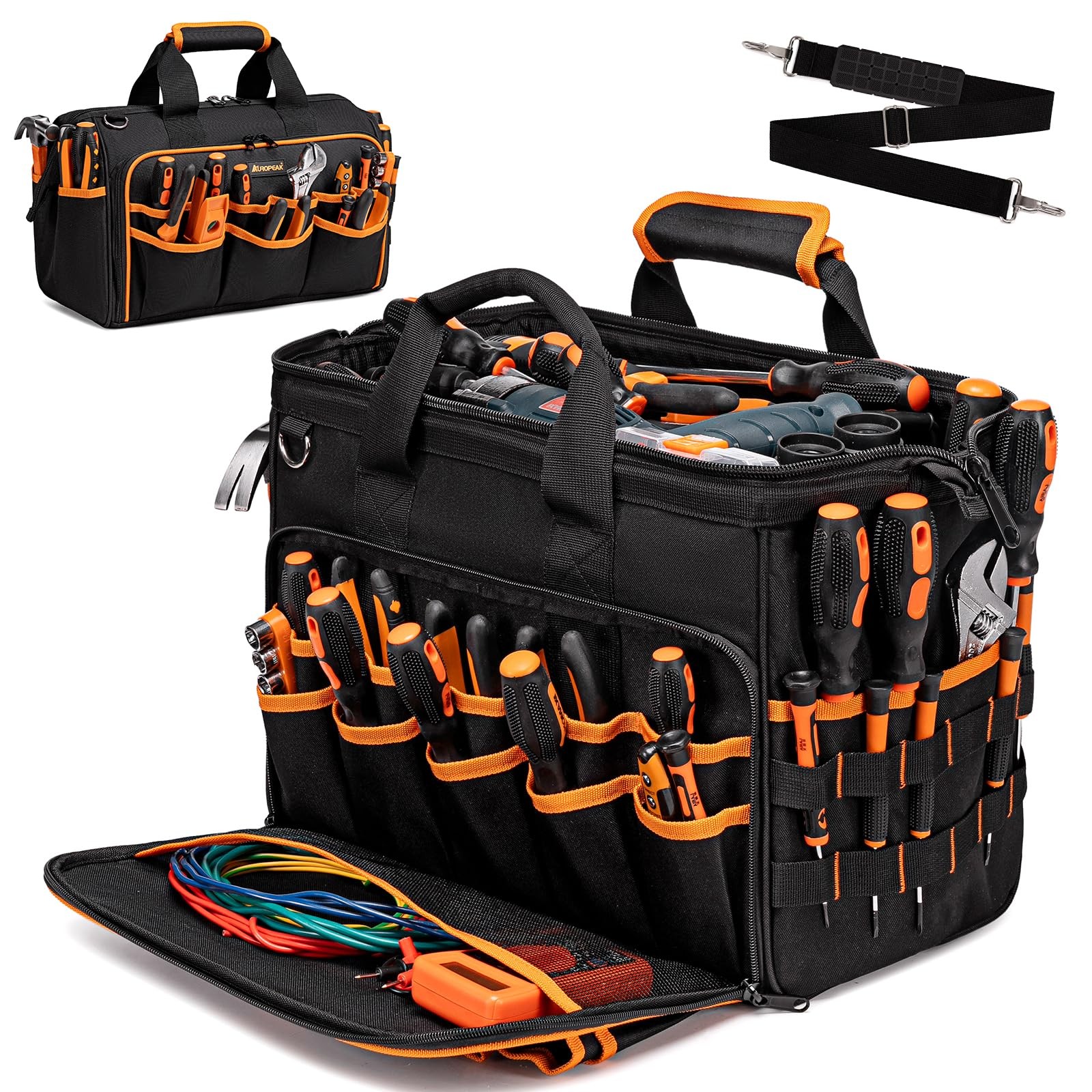 17Inch Electrician Tool Bags for Men, 46Pocket Heavy Duty Tool Bag, Foldable …