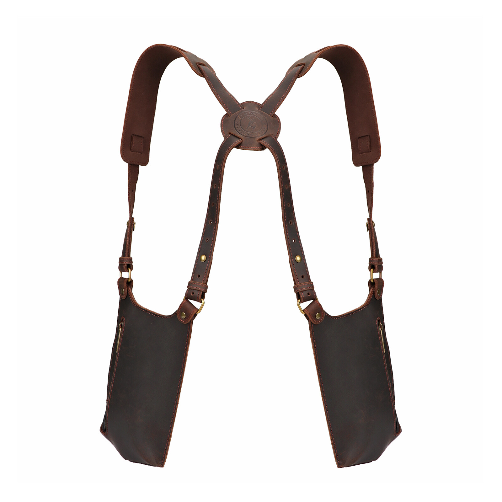 TOURBON Leather Double Phone Underarm Case Suspender Shoulder Wear Harness Bag
