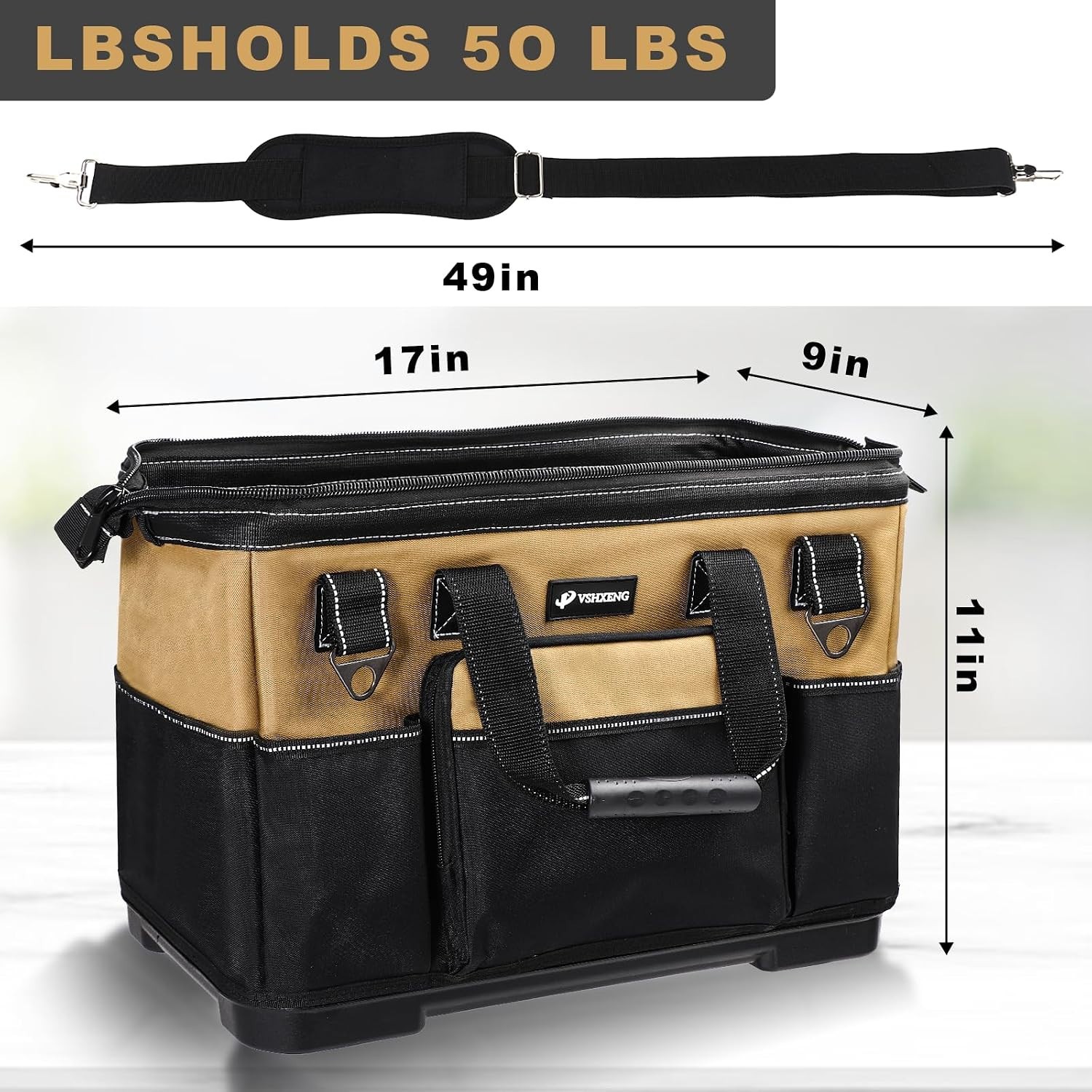 Vshxeng 17″ Large Tool Bag, Heavy Duty, Molded Bottom