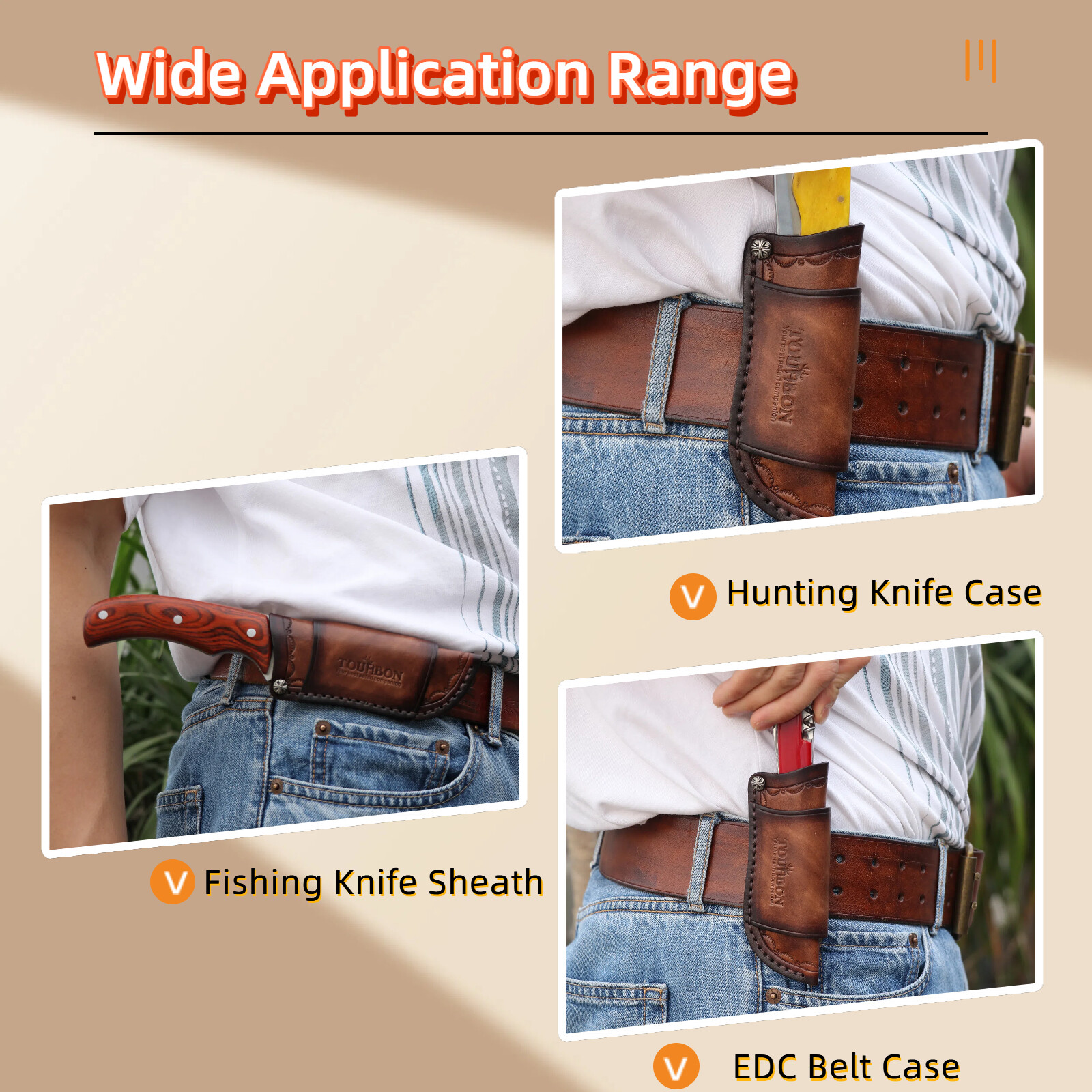 TOURBON Leather Knife Sheath Fixed Blade Case Belt Pouch Fit 4in Knives Camping