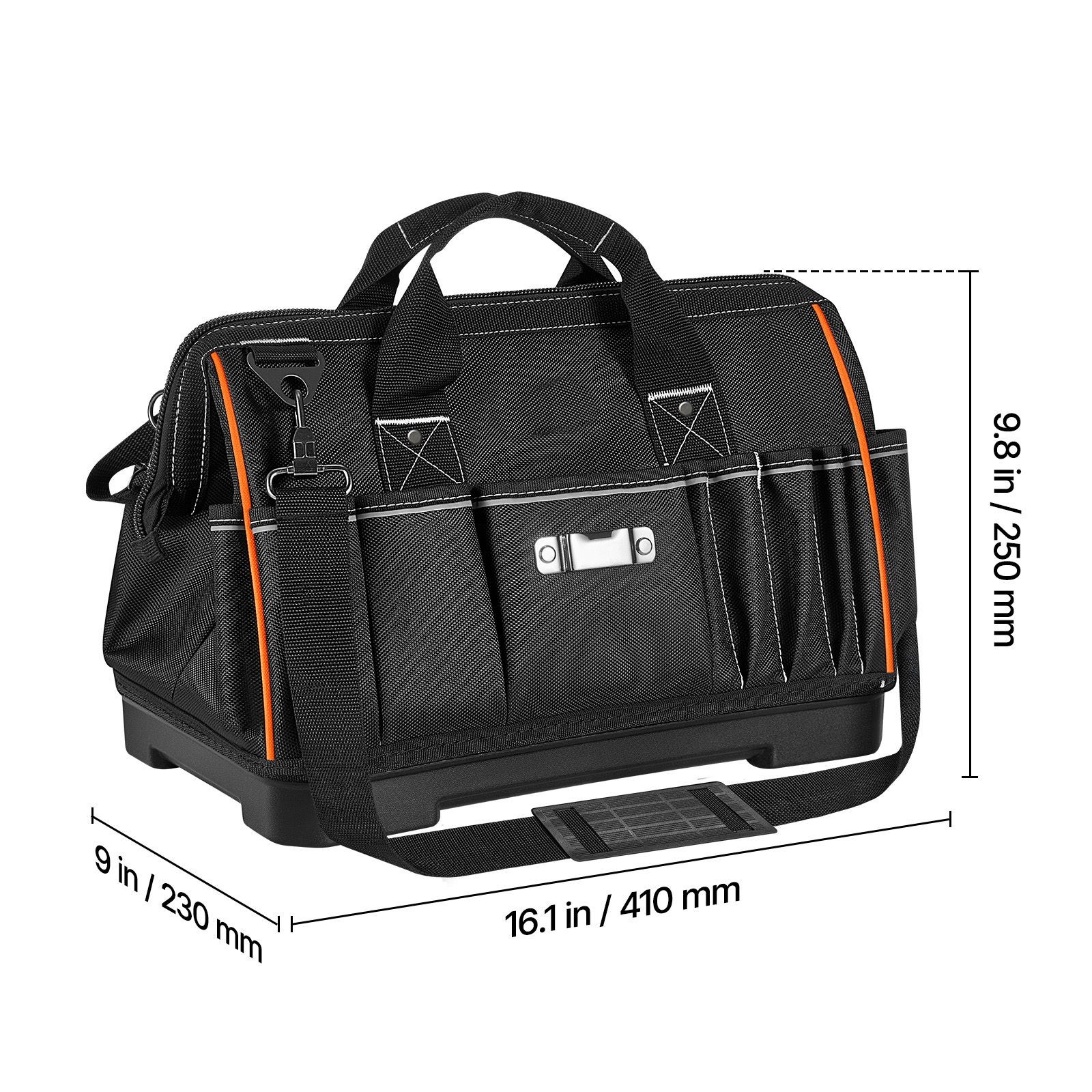 16in Heavy Duty Tool Bag 33 Pockets 50lb Capacity Waterproof Base