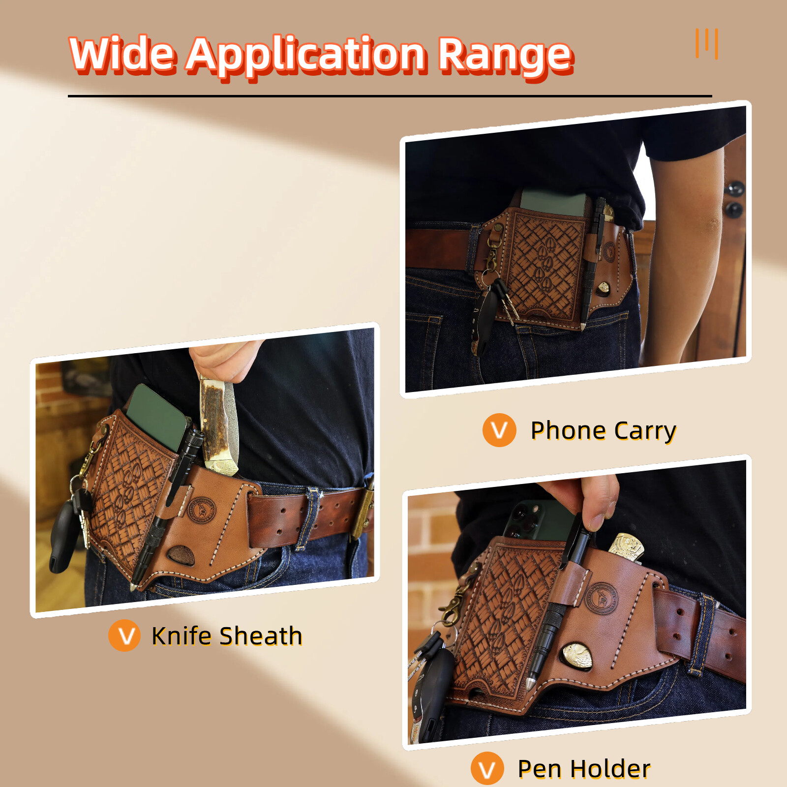 Leather Cell Phone Case Pouch Carry Holster Belt Knife Sheath Pen Holder