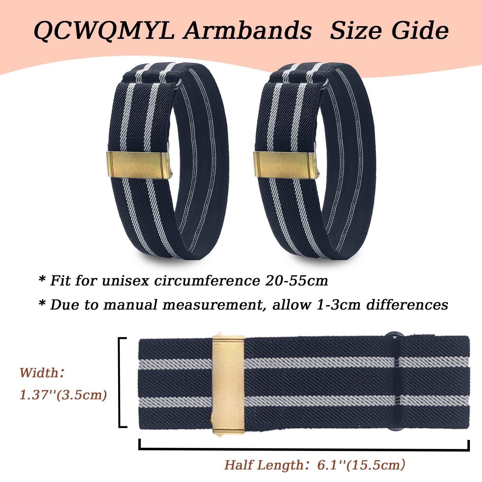 QCWQMYL Shirt Sleeve Holders Armband Women One Size, 1.4″/Black White/Bronze