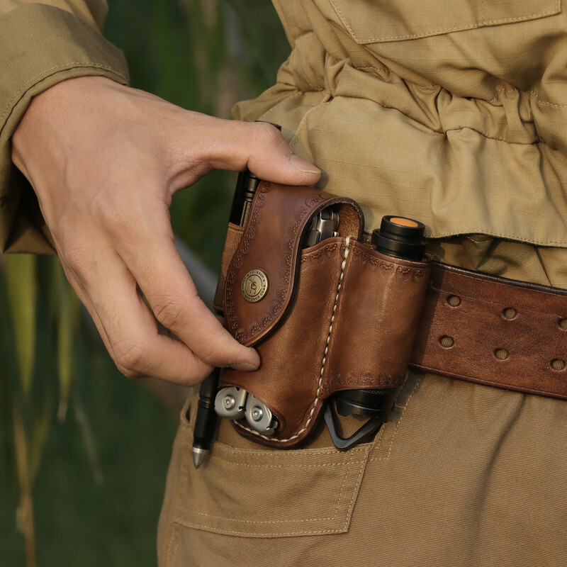 TOURBON 3-in-1 Leather Knife EDC Pliers Belt Pouch Camping Tool Clip Sheath US