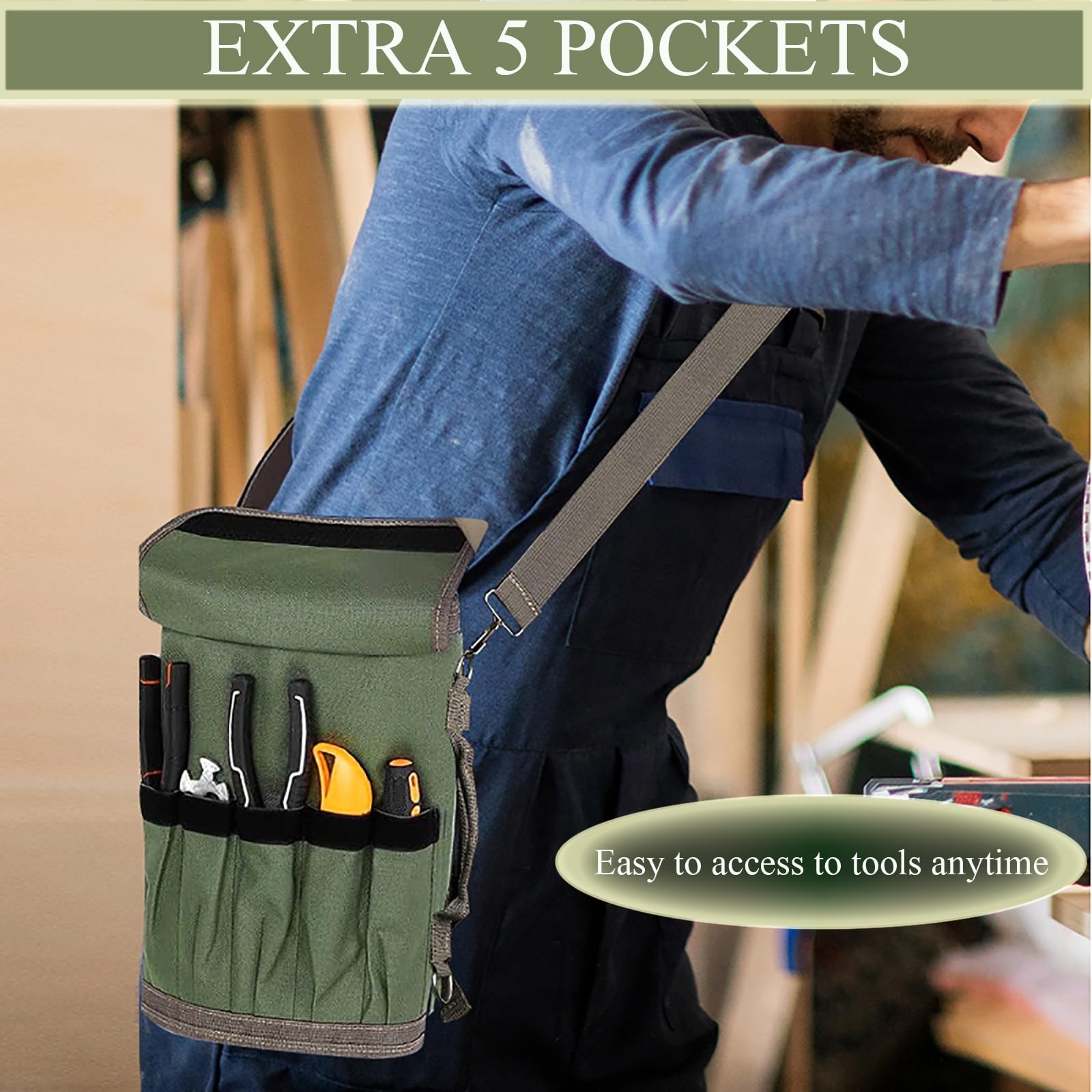 Roll Up Tool Bag Portable Folding Detachable Pouch Heavy Duty Storage Green