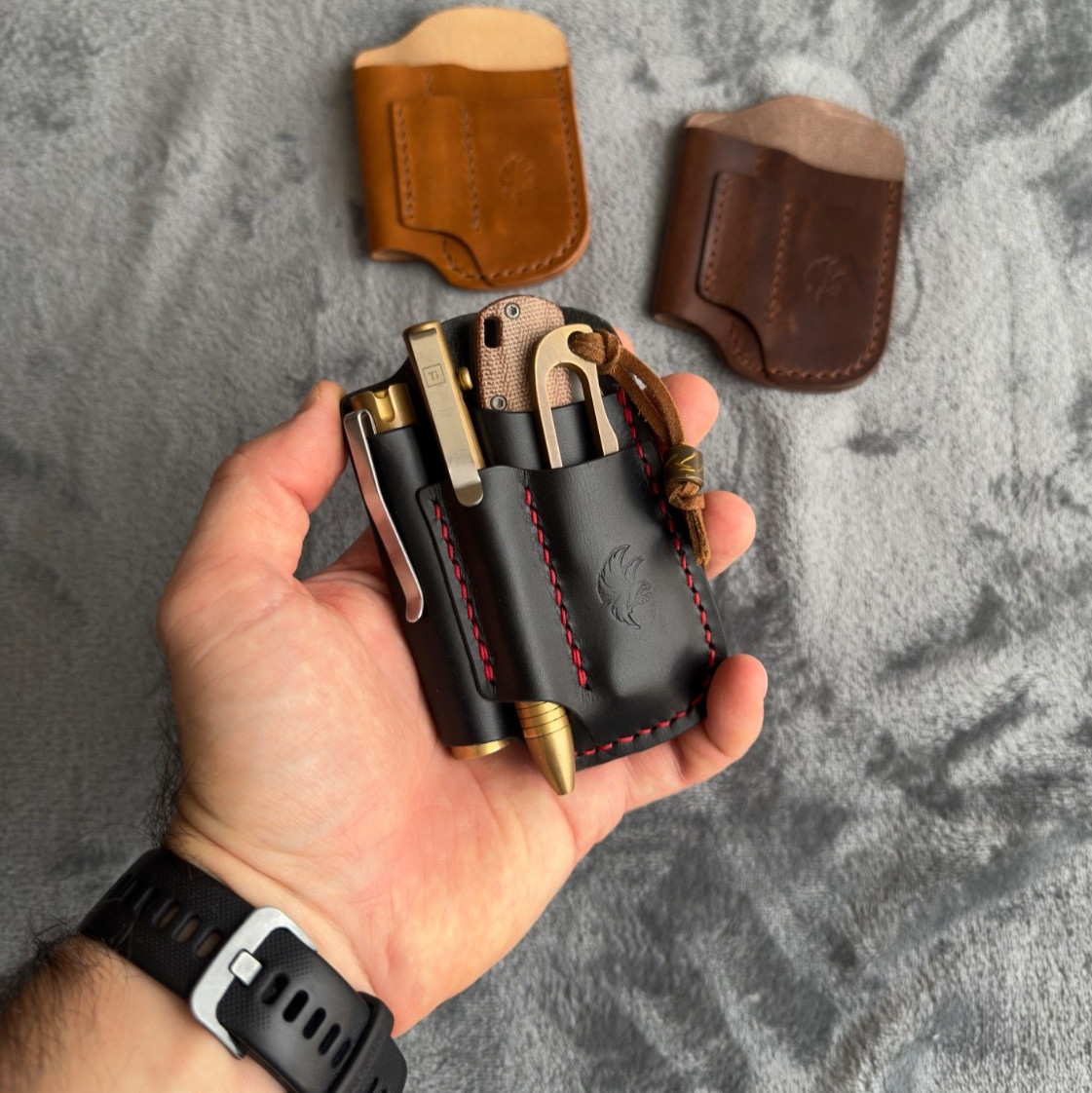 Handmade Black Leather Edc Pocket Organizer, Leather Edc Pouch, Edc Caddy