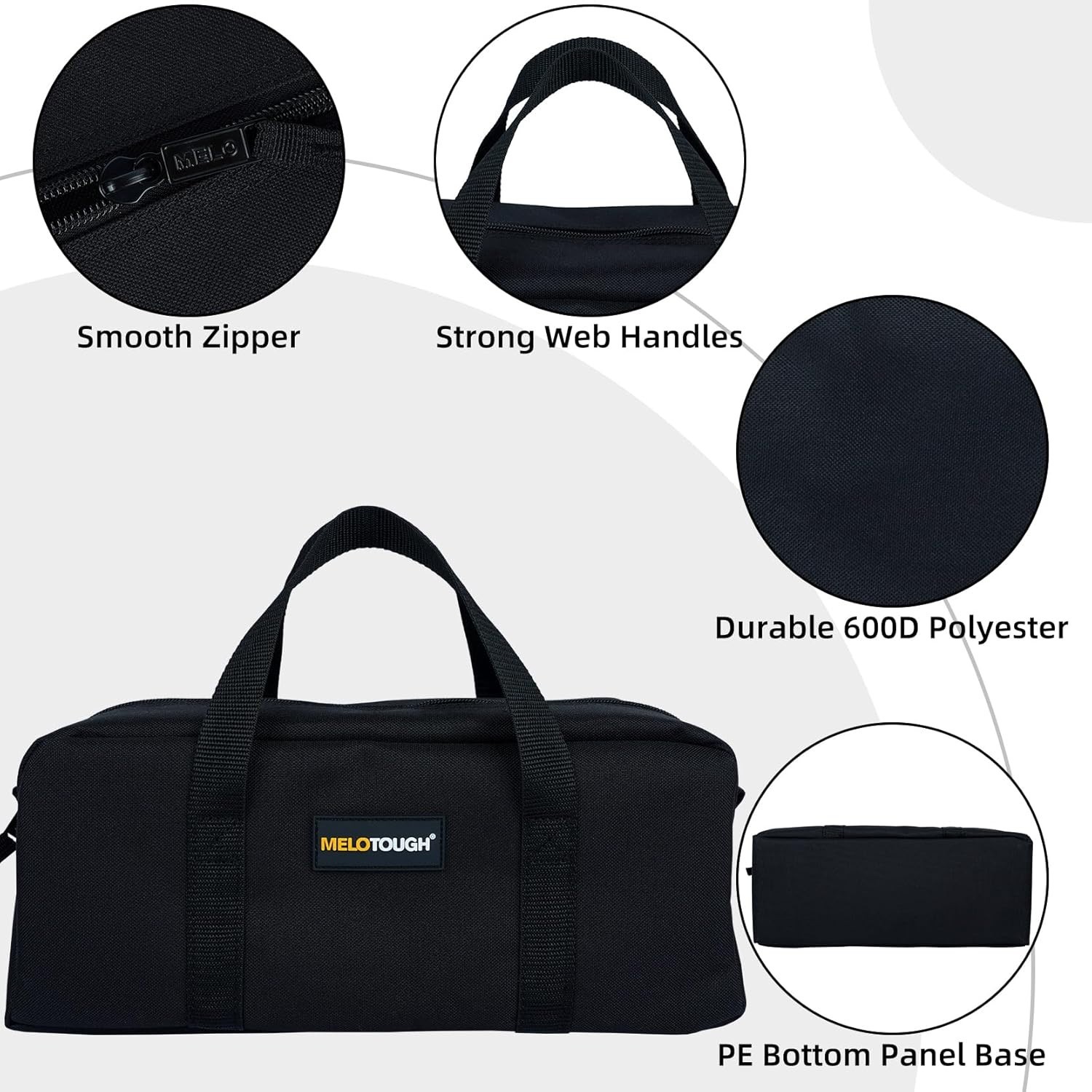 MELOTOUGH 2 Pack 14in Canvas Tool Tote Utility Organizer Bags (Black)