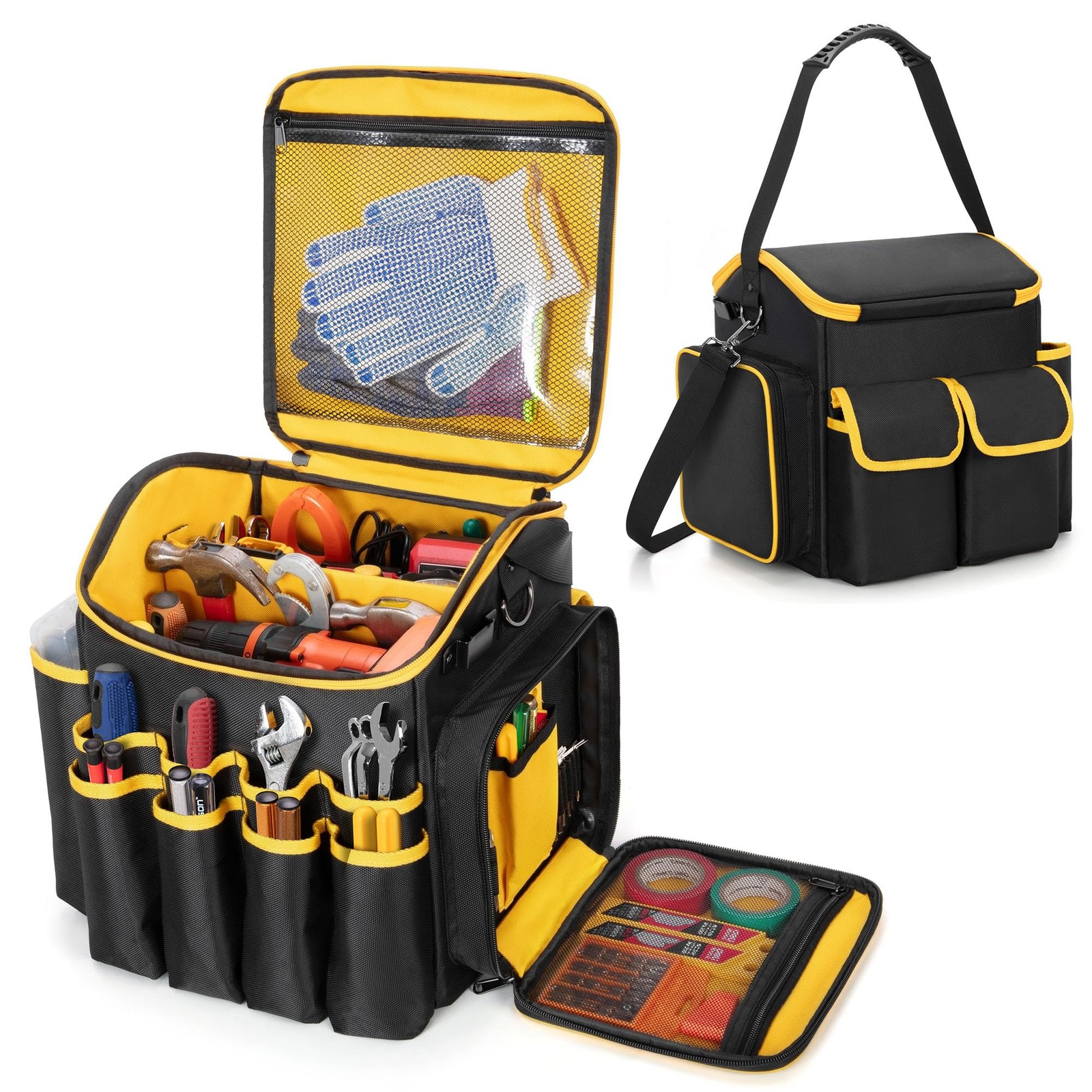 Tool Bag with a Detachable Divider and Shoulder Strap, Medium, Black