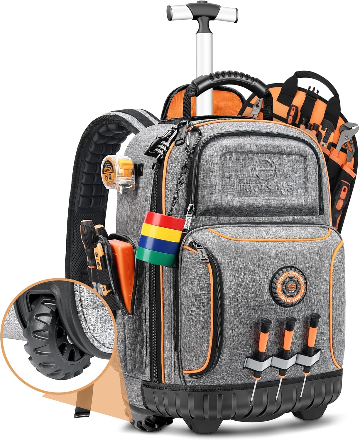 Heavy Duty Rolling Tool Backpack 75 Pocket Grey