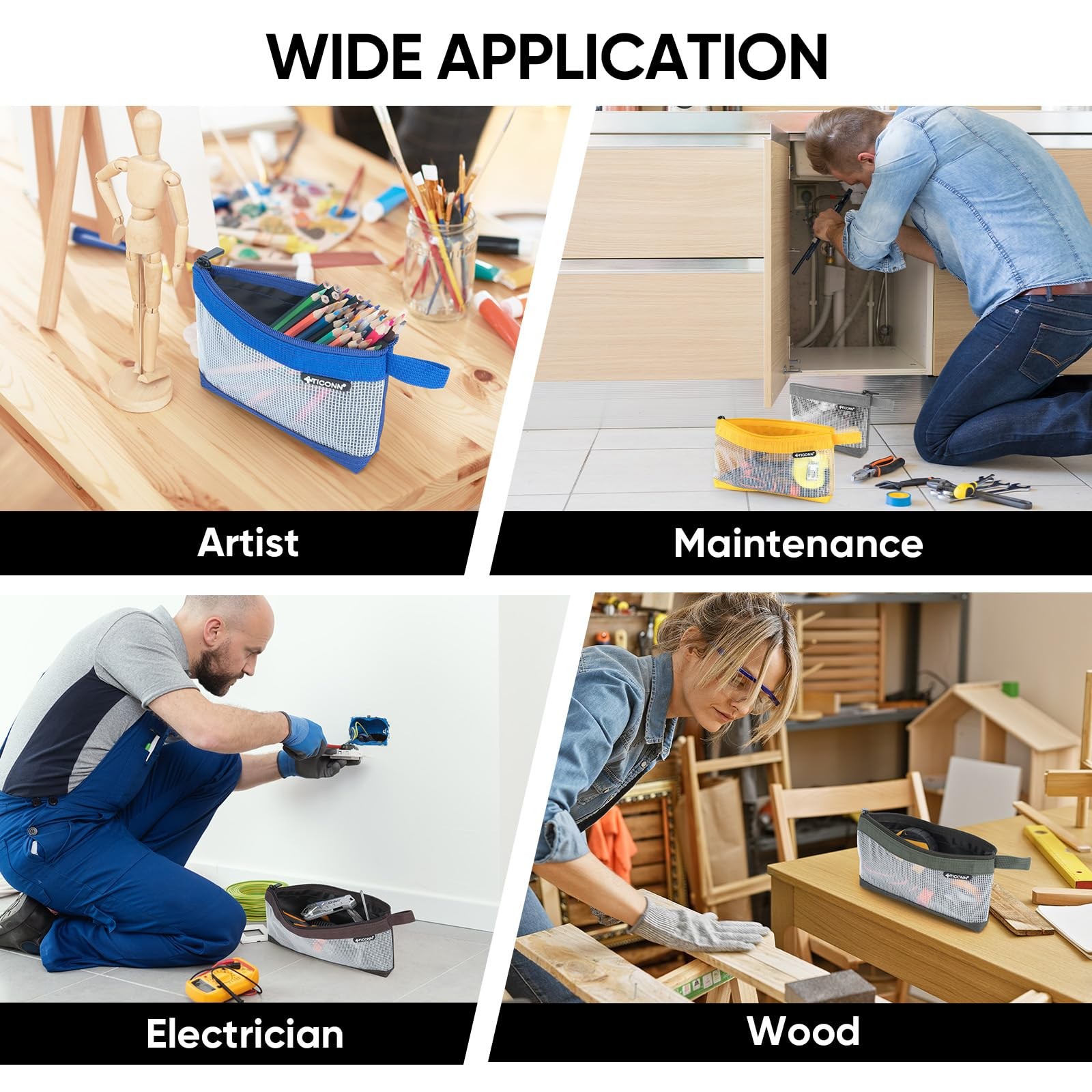 Tool Pouch, 1680D Oxford Small Tool Bag, Tool Pouches with Zipper, Clear Util…